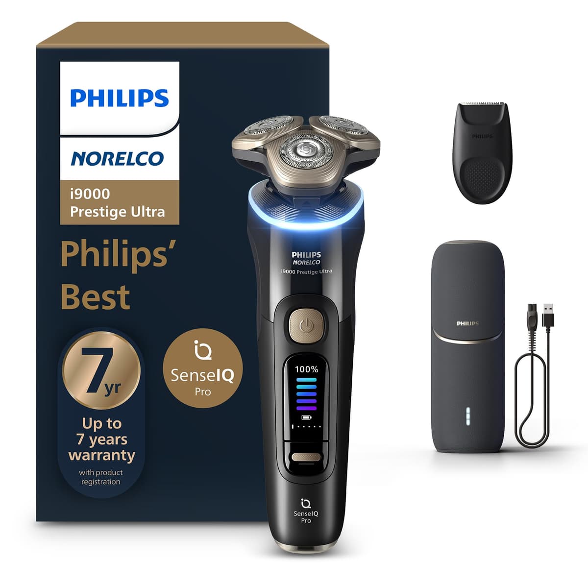 Philips Norelco Shaver i9000 Prestige Ultra XP9400/89 - Afeitadora eléctrica Wet & Dry con SenseIQ Pro