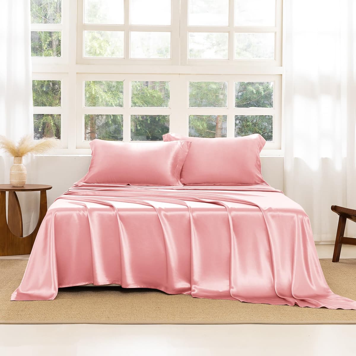 THXSILK Juego de Sábanas de Seda Mulberry 22 Momme King 4 piezas - Rosa 22207