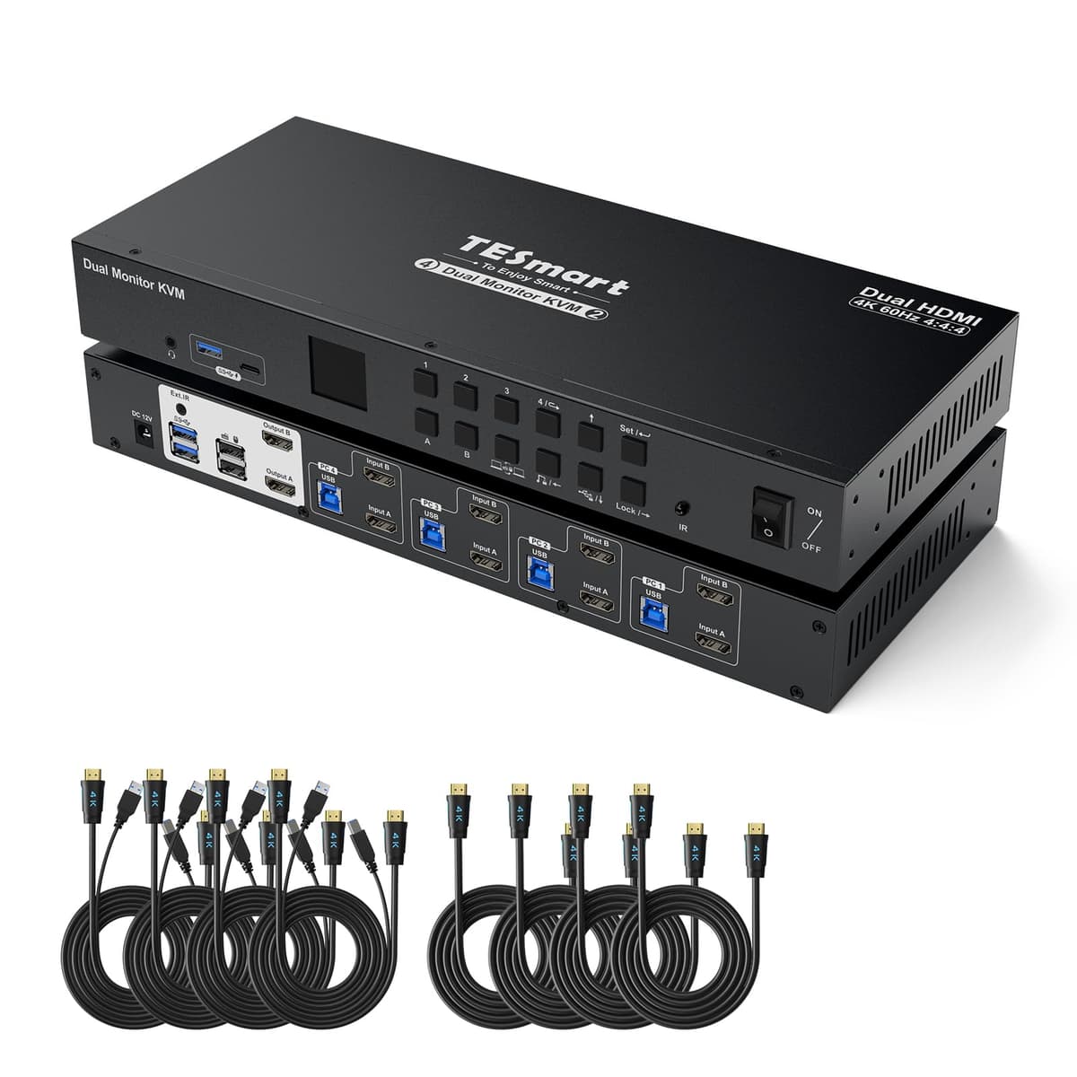 TESmart USB 3.0 HDMI KVM Switch 2 Monitores 4 Computadoras 4K@60Hz TES-HKS0402A2U-USBK