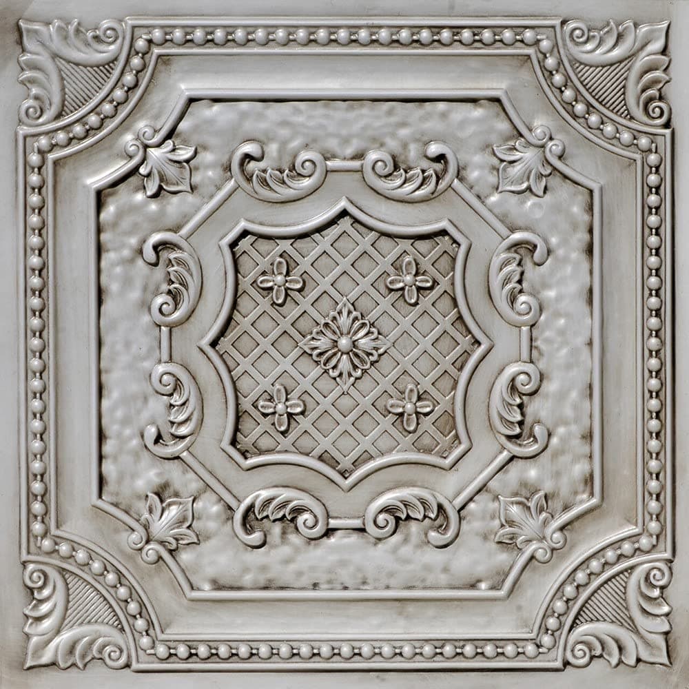 From Plain To Beautiful In Hours DCT04 Elizabethan Shield PVC 2' x 2' Lay-in o Glue-up Ceiling Tile, Antique White, 50 Piezas DCT04aw-24x24-50