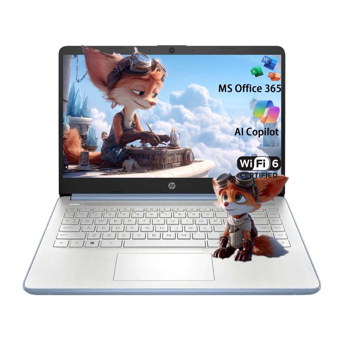 HP Stream 14 para Estudiantes y Negocios, Microsoft Office 365, Copilot AI, 1 TB de almacenamiento en la nube, Procesador Intel N150 (cuatro núcleos), 32 GB de RAM, 128 GB UFS, Azul, Windows 11 Home, con kit 5ave 14-dq6000