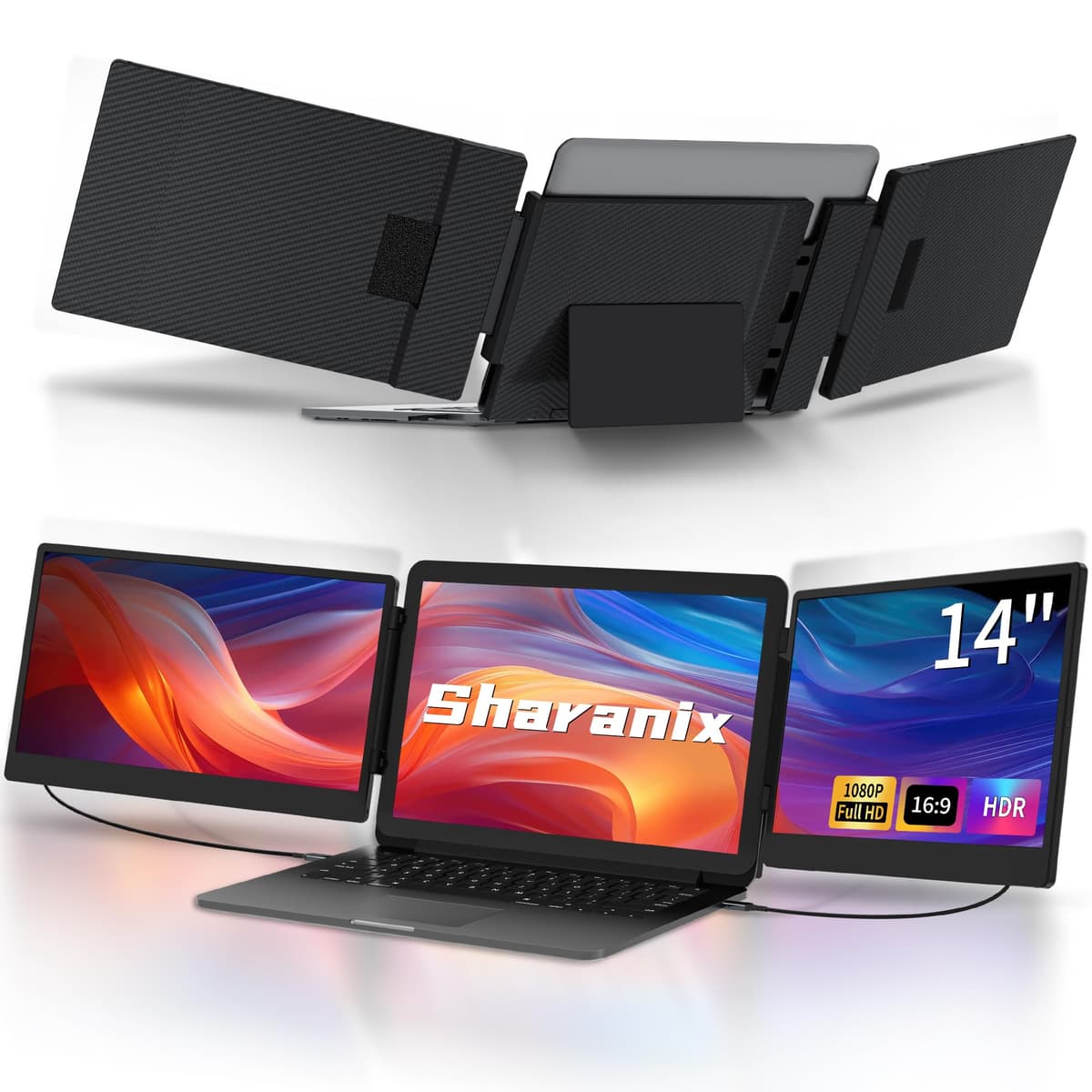 sharanix Extensor de pantalla portátil 14" triple para laptop, IPS FHD 1080p, Plug and Play
