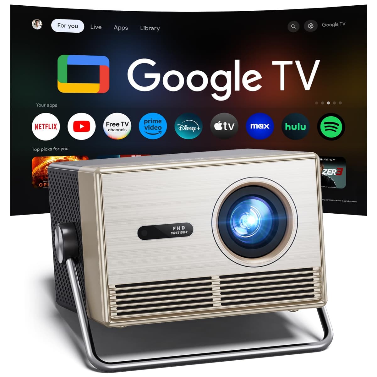 HAPPRUN 2000 ANSI Google TV Proyector 4K Full HD para exteriores (enfoque automático, Dolby Audio)