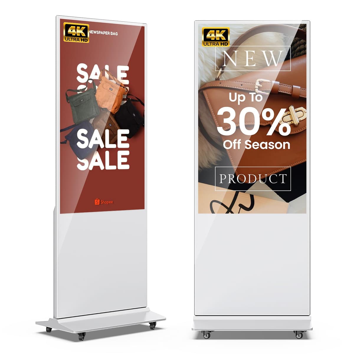 JIYANG Pantalla comercial 55" 4K para señalización digital, soporte de piso, Android, CMS de por vida (Blanca)