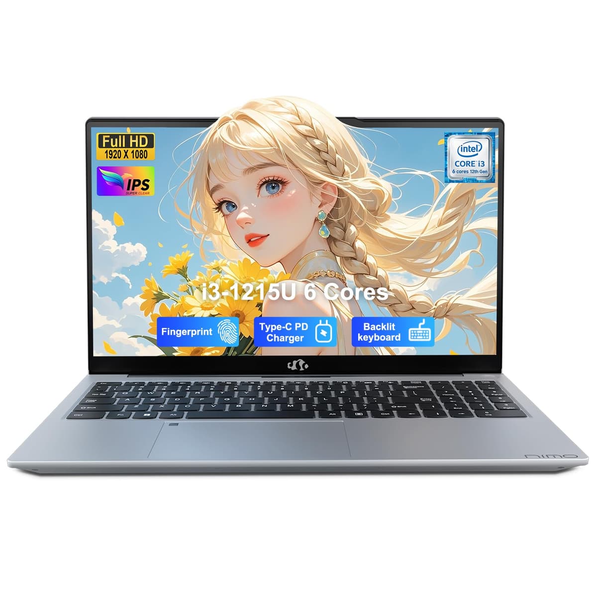 NIMO 15.6" IPS FHD - Laptop Estudiantil, Intel 6 Núcleos i3-1215U 32GB RAM 1TB SSD (Rinde como i5-1135G7, hasta 4.4GHz) Computadora con Carga 65W Tipo C, Teclado Retroiluminado, Huella Dactilar, para Hogar y Negocios, Plata NIMO N154