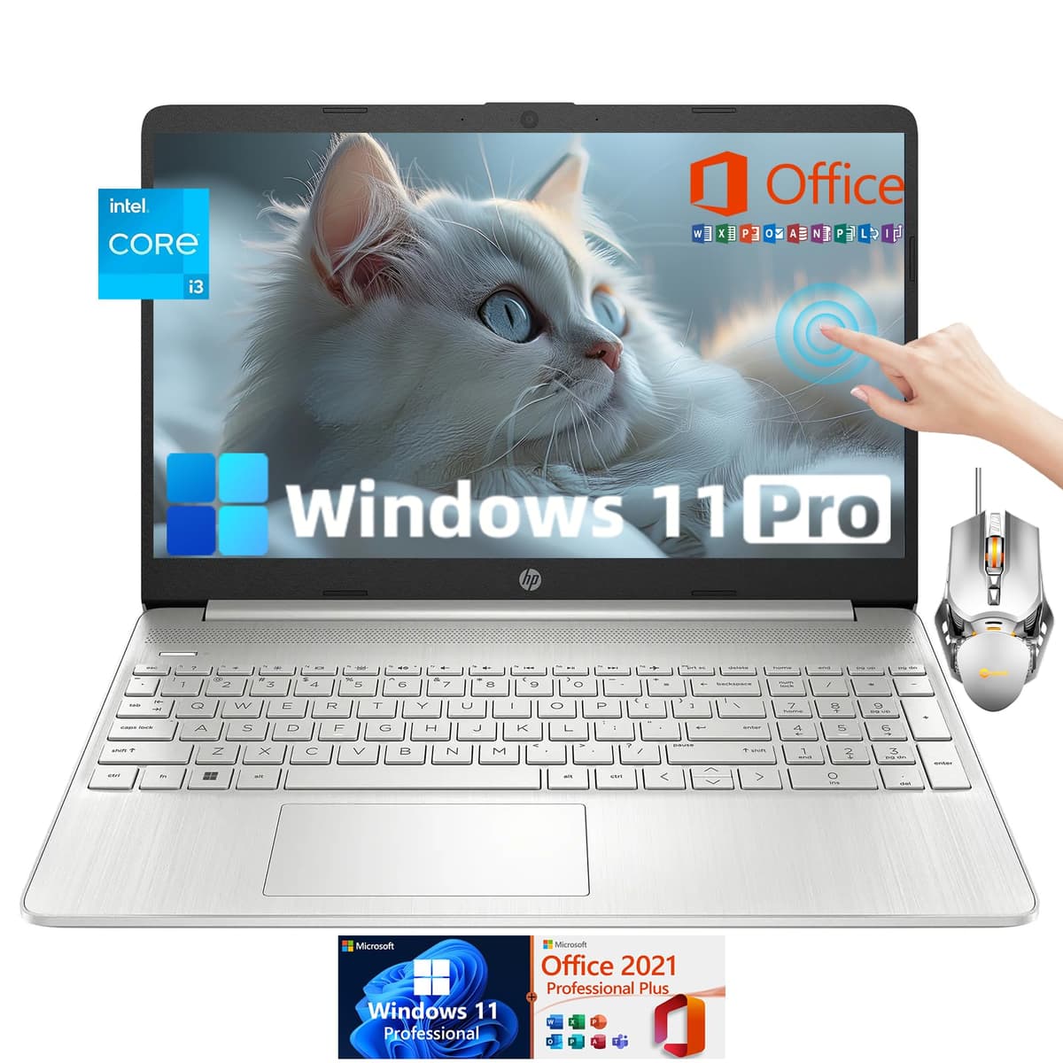 HP 15.6" táctil Everyday más reciente - con licencia perpetua de Microsoft Office Intel i3-1215U (6 núcleos), 16 GB RAM, 512 GB SSD, gráficos Intel UHD, WiFi, Windows 11 Pro HP Laptop