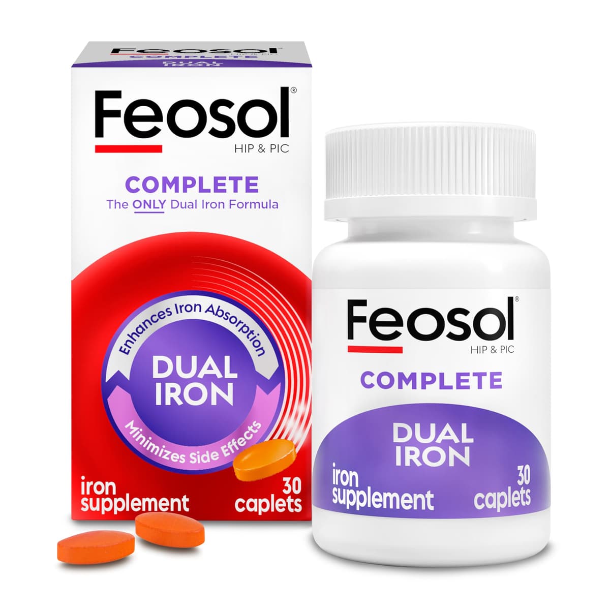 Feosol Complete Iron Supplement Caplets (Bifera Iron), 28 mg - 1 Per Day, 30 Count (Pack of 36) 20346017095306