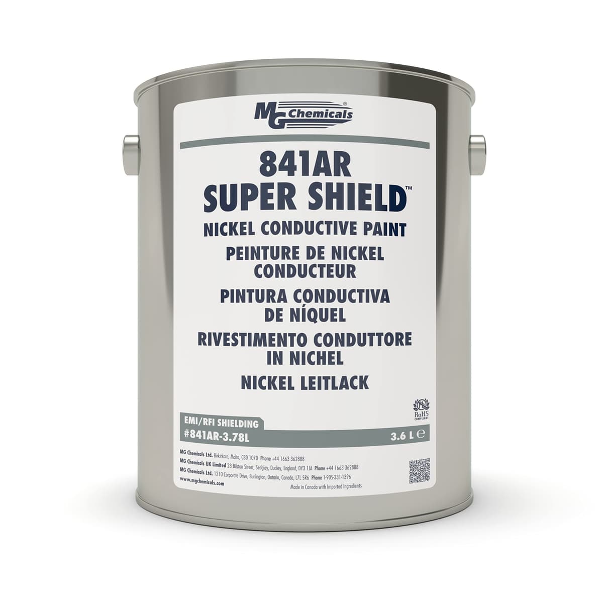 Recubrimiento conductivo de níquel MG Chemicals 841AR Super Shield, 3.6 L, lata metálica, gris oscuro 841AR-3.78L