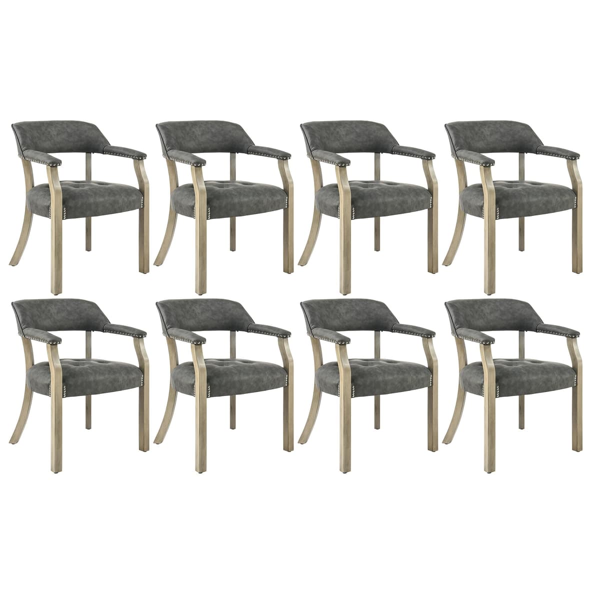 LEEMTORIG Set de 8 sillas de comedor faux leather con brazos, respaldo de apoyo, patas gris claro & PU gris oscuro CY-NX173-DG LEECY-NX173-DG08