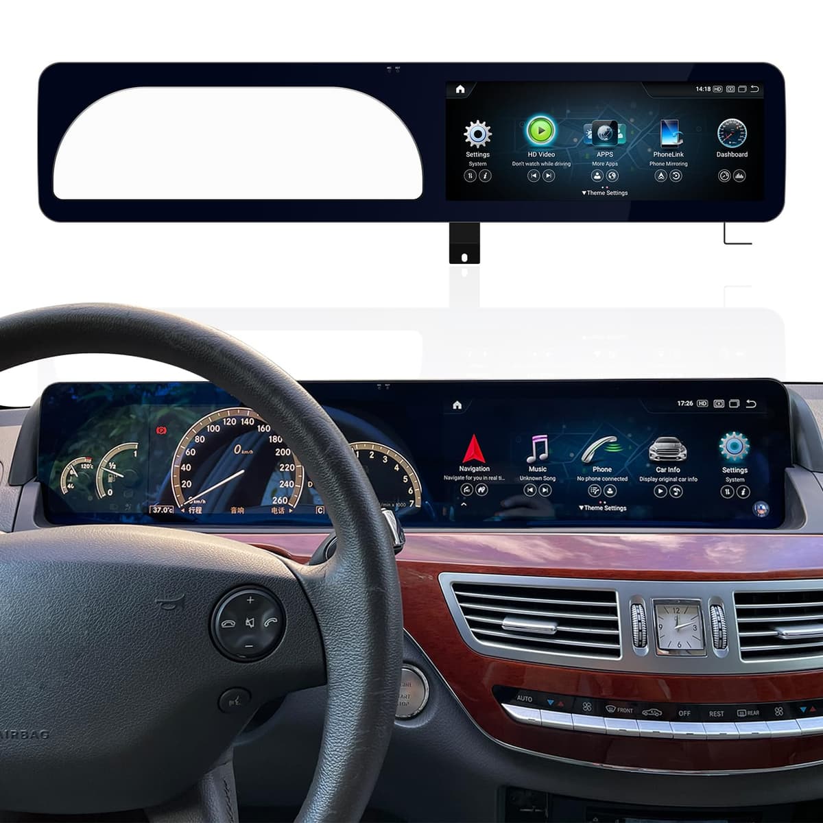 YEEHUNG Pantalla Android 12.3" Dual para Mercedes-Benz W221 W216 NTG 3.0/3.5 (2006-2013) 8+128GB, Soporta CarPlay/Android Auto
