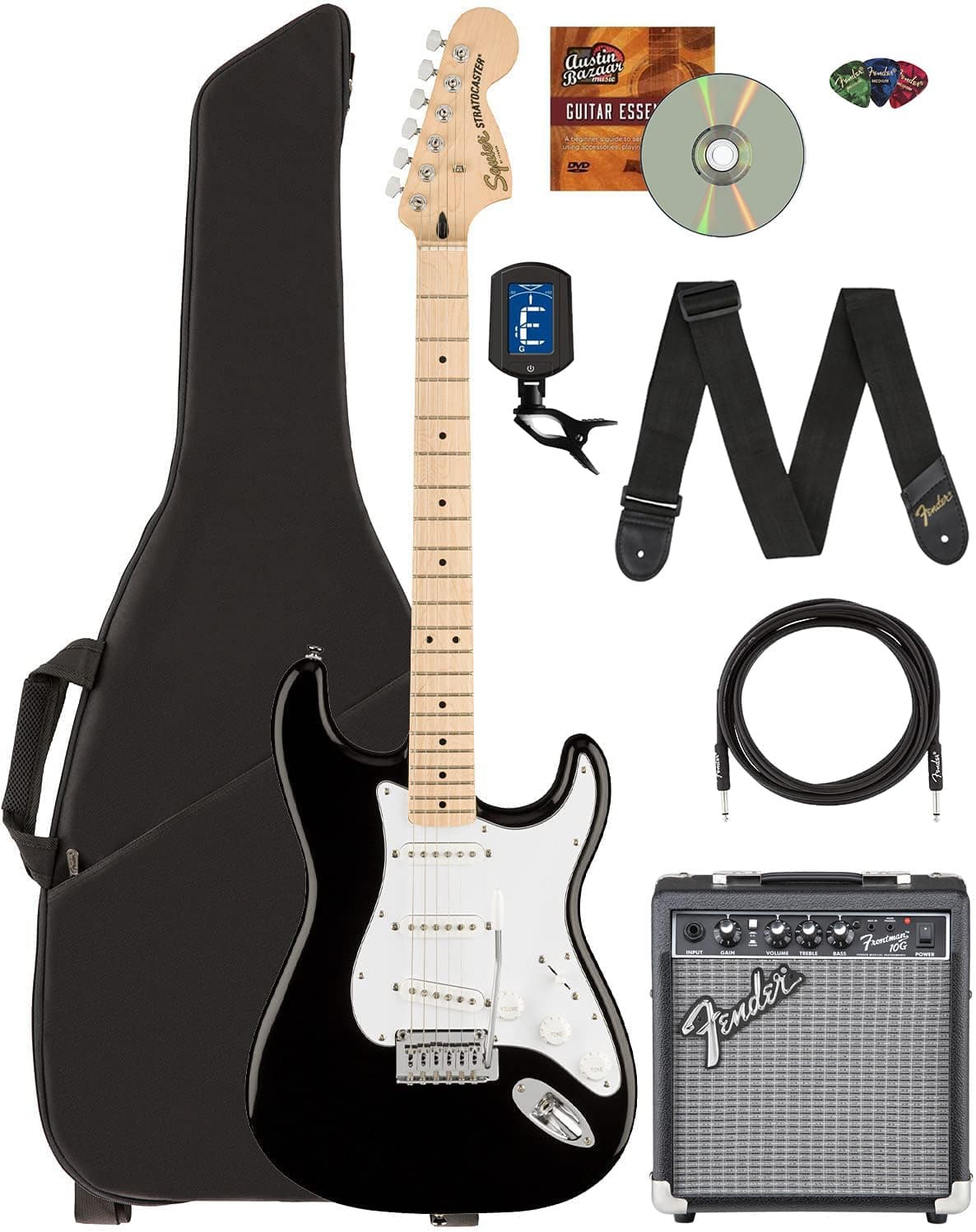 Fender Squier Affinity Stratocaster Olympic Black - Bundle con amplificador y accesorios AUS-0378002506-COMBO-DLX