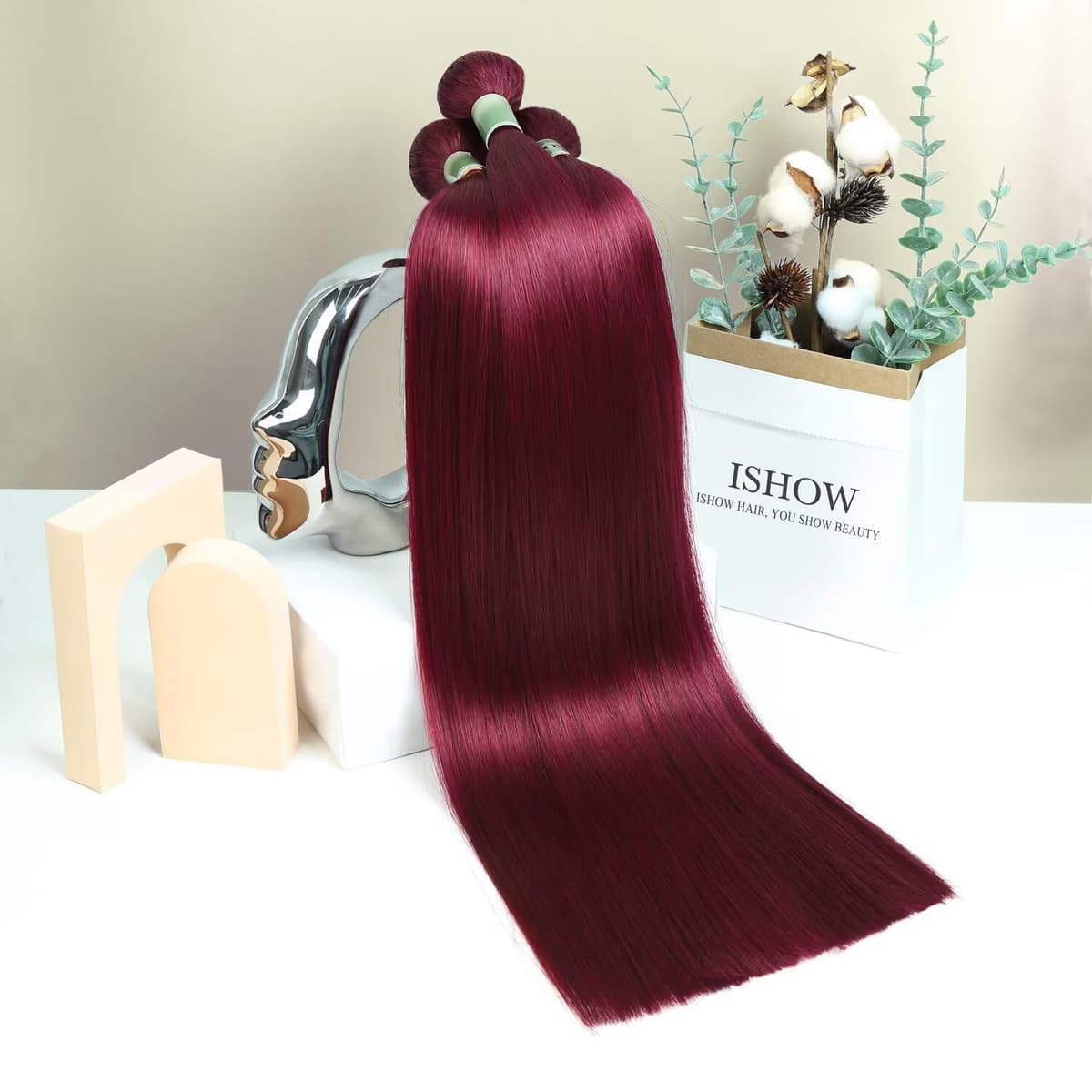 ISHOW Paquetes de mechones de cabello humano virgen 100% Straight 22/24/26", color 99J (3 paquetes)