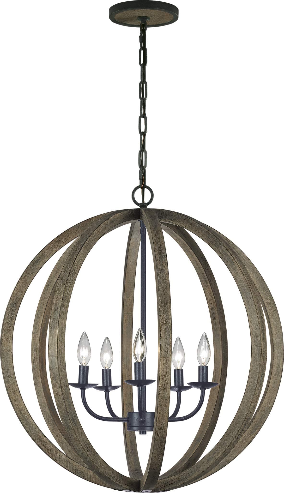 Feiss Allier Lámpara Colgante 5 Luces Weathered Oak Wood / Antique Forged Iron F2936/5WOW/AF