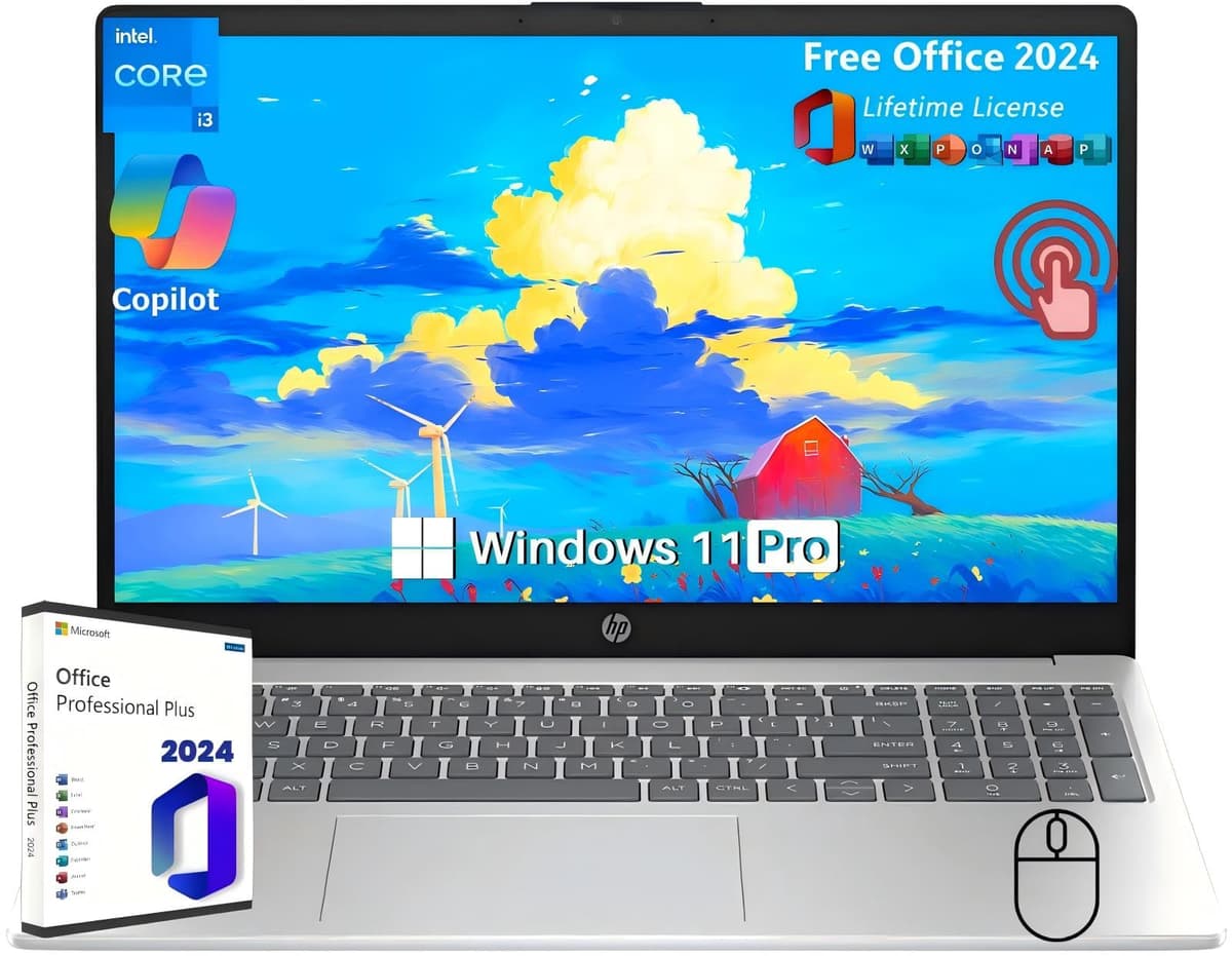 HP Notebook 15.6" con pantalla táctil Intel i3-1215U, 64GB RAM, 2TB SSD, Windows 11 Pro, Office 2024 de por Vida 15-fd0023dx/A9HM6UA#ABA
