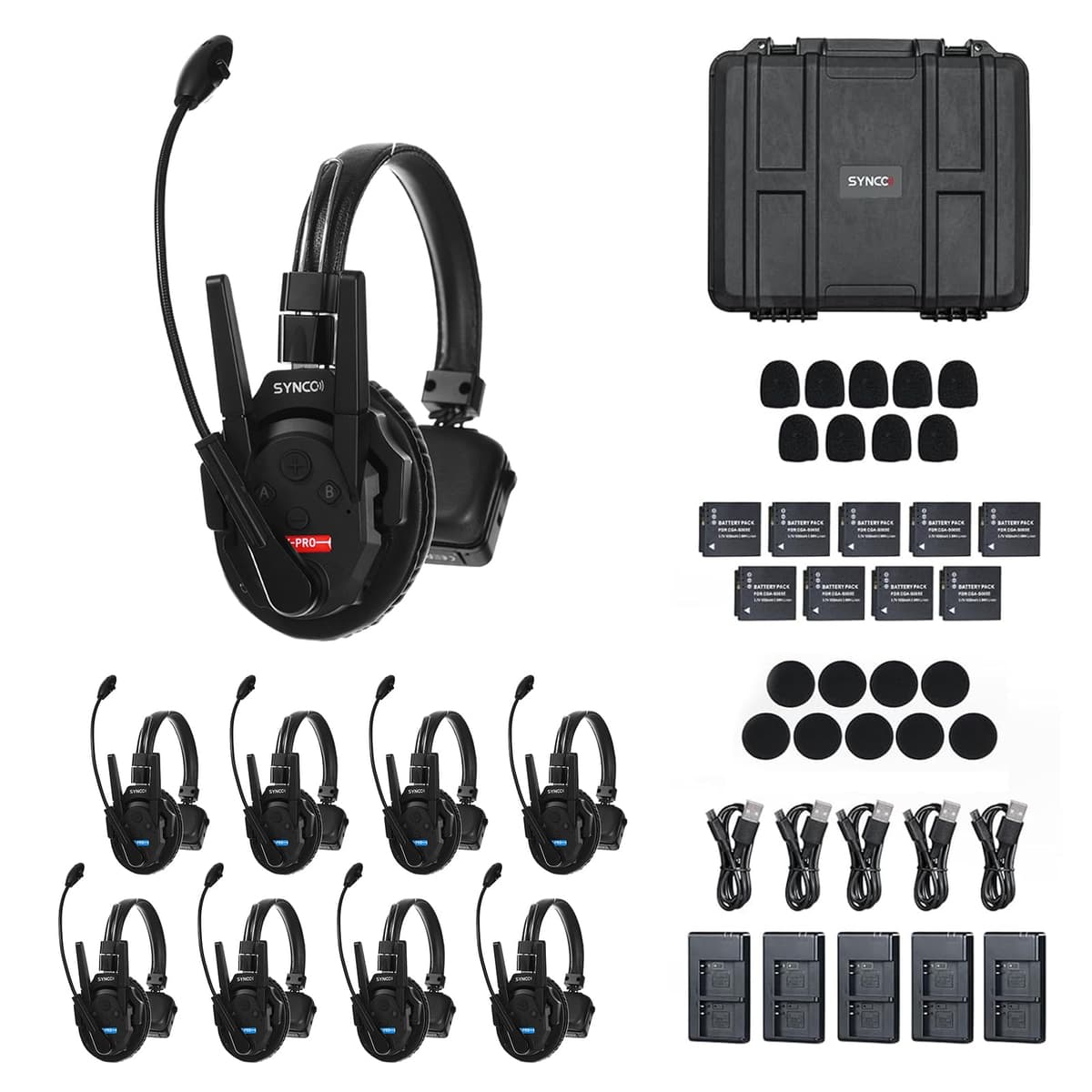 SYNCO XTA XPRO9 Sistema de Intercomunicador Inalámbrico 2.4GHz para Equipos hasta 9 Personas