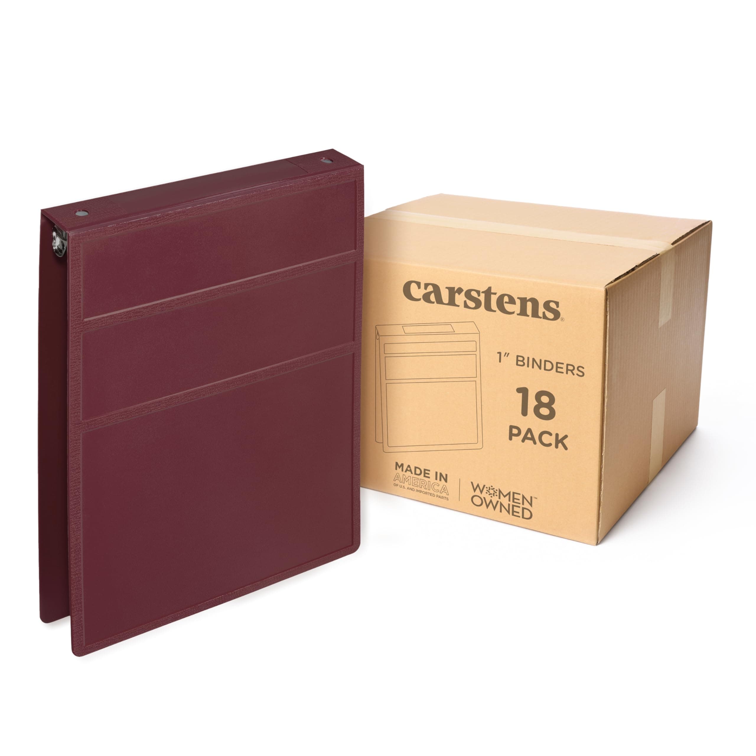 Carstens 1" Heavy Duty 3-Ring Binder Top Opening - Wine (8753-3R) Case of 18 8753-3RCS