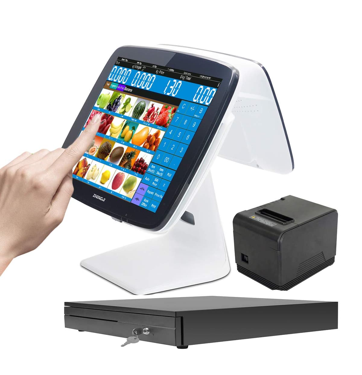 ZHONGJI Caja Registradora POS Táctil Win10 Doble Pantalla SET04 con Software POS e Impresora/Gaveta ZHONGJI-NEWS-A3D-BUN04