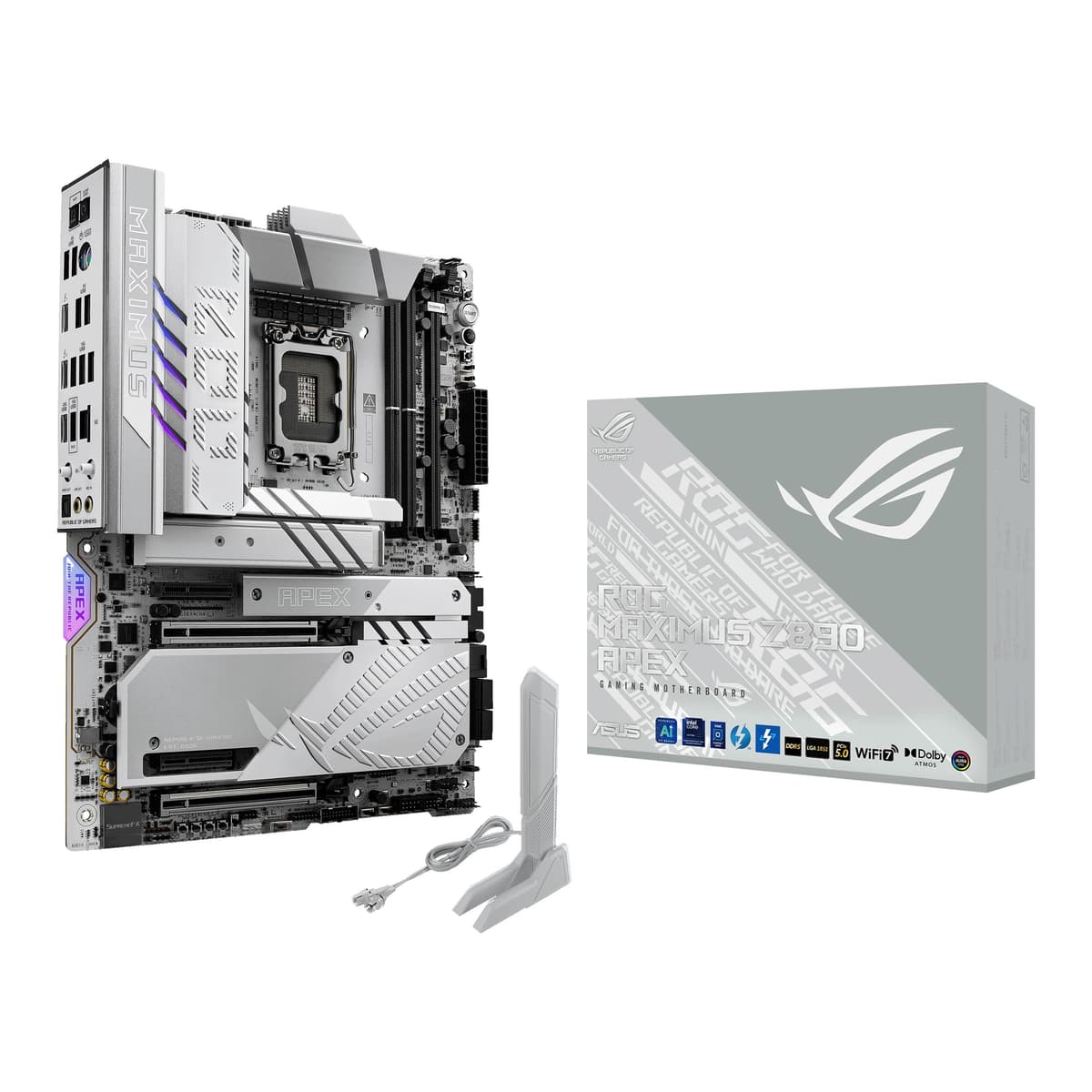 ASUS Intel ROG Maximus Z890 Apex Placa Madre ATX, 22+1+2+2 Etapas de Energía, Ranuras DDR5, PCIe 5.0 con Soporte Completo para GPUs de Próxima Generación, seis Ranuras M.2, WiFi 7, Overclocking AI, Ranura PCIe Q-Release Slim 90MB1IP0-M0EAY0