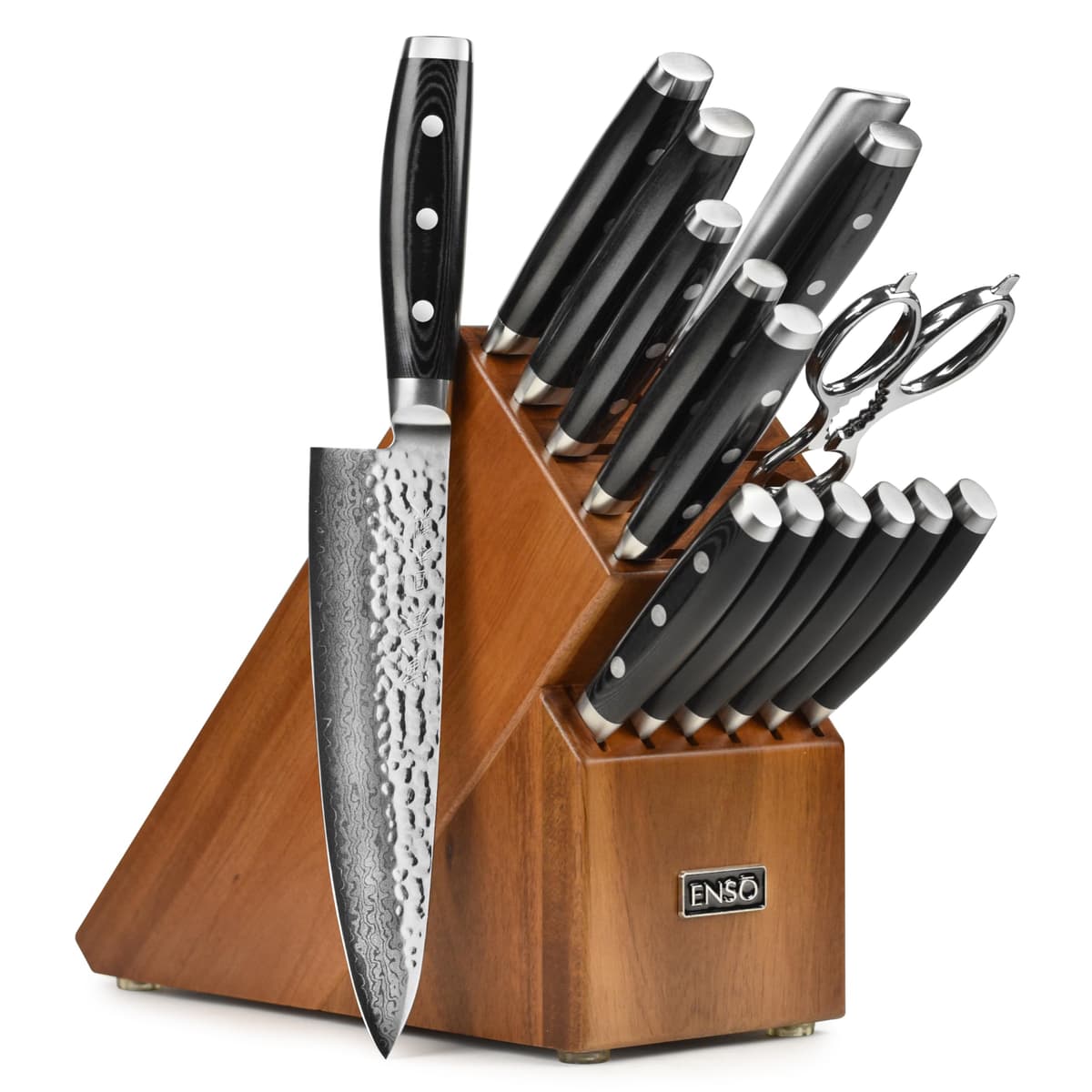 Enso Set de Cuchillos 16 Piezas VG10 Damascus con Bloque de Acacia