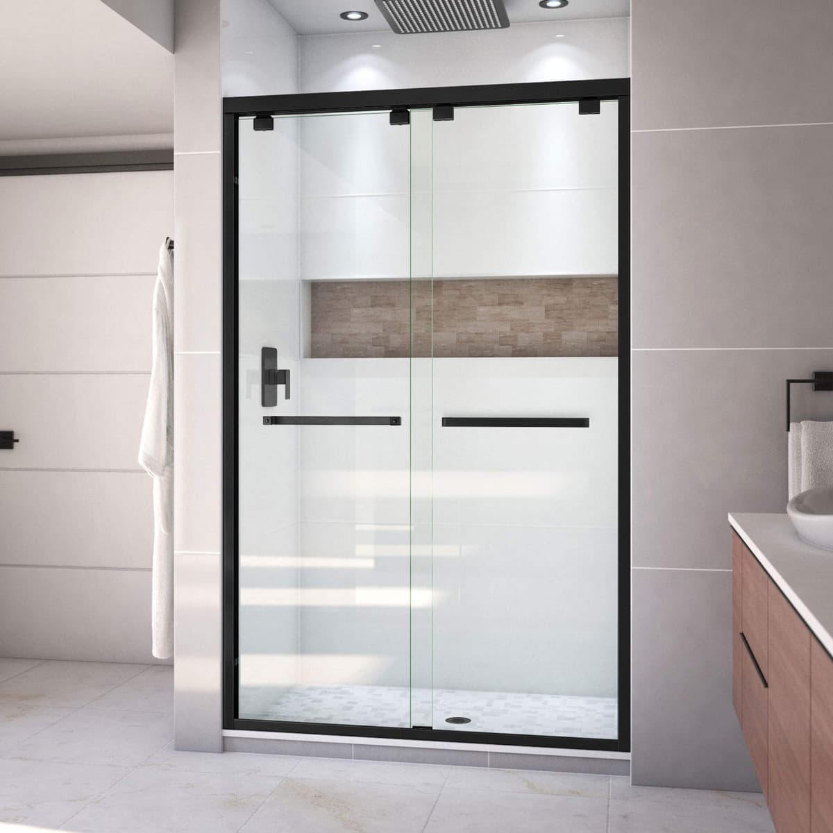 DreamLine Encore Puerta de Ducha Corredera Semi-Frameless 44-48" W x 76" H en Satin Black, SHDR-1648760-09