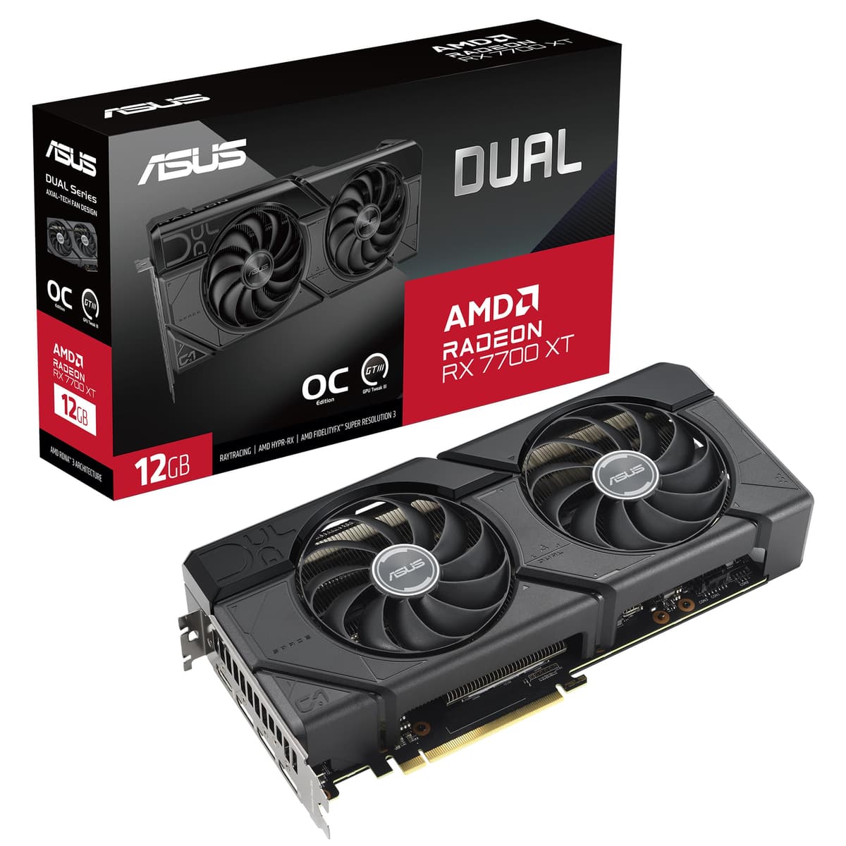 ASUS Dual RX7700 XT OC PCIe4 12GB GDDR6, HDMI y 3x DisplayPort, 2599MHz Boost 90YV0JZ0-M0NA00
