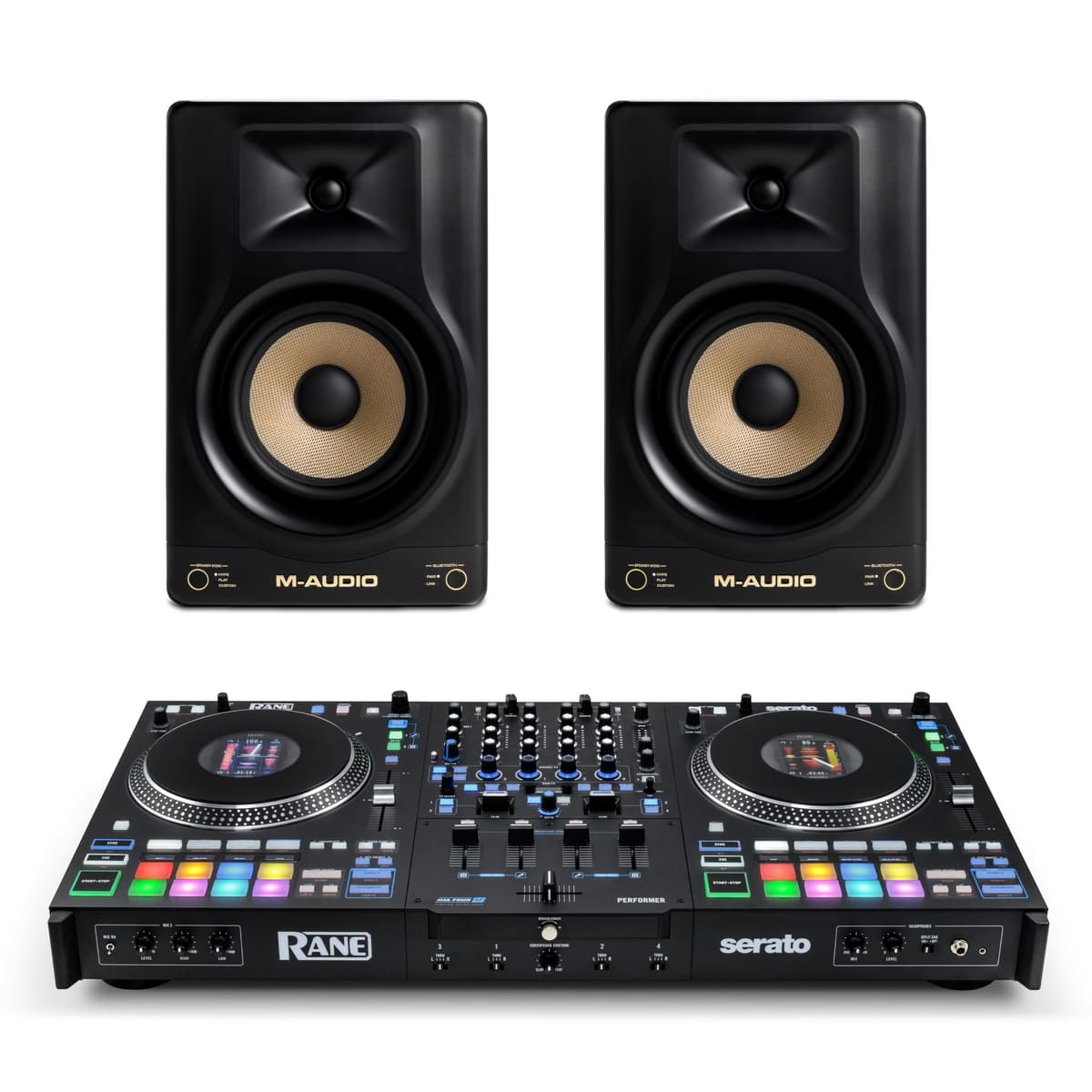 Rane PERFORMER DJ Controller and M-AUDIO Forty Eighty Pair Studio Monitors para Grabación de Estudio, Producción Musical, Podcasting, Streaming