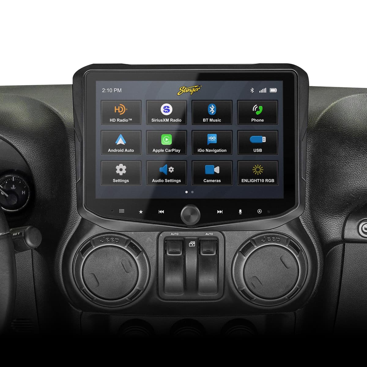 Stinger HORIZON10 10.1" Jeep Wrangler JK (2011-18) - Kit flush con CarPlay/Android Auto, pantalla IP65 SRK-JK11HX