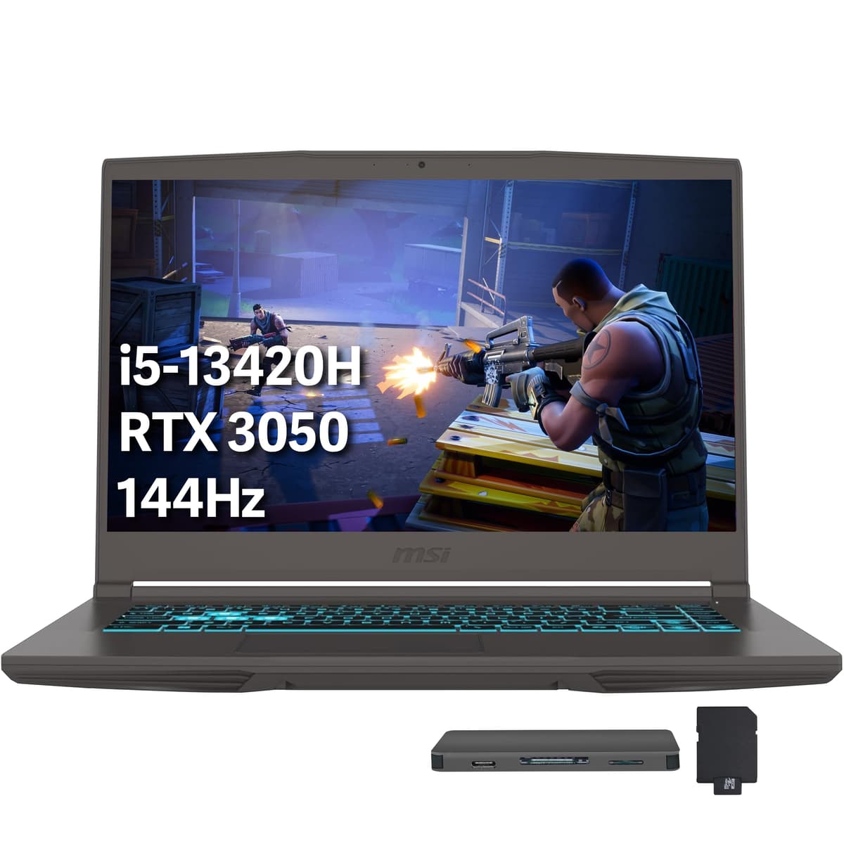 MSI Thin 15.6" 144Hz FHD Laptop para Gaming, Intel Core i5-13420H, 32GB RAM, SSD 2TB, GeForce RTX 3050 4GB GDDR6, Teclado Retroiluminado RGB, Wi-Fi 6, Windows 11 Pro, Gris, Set de Estación de Acoplamiento 1TB