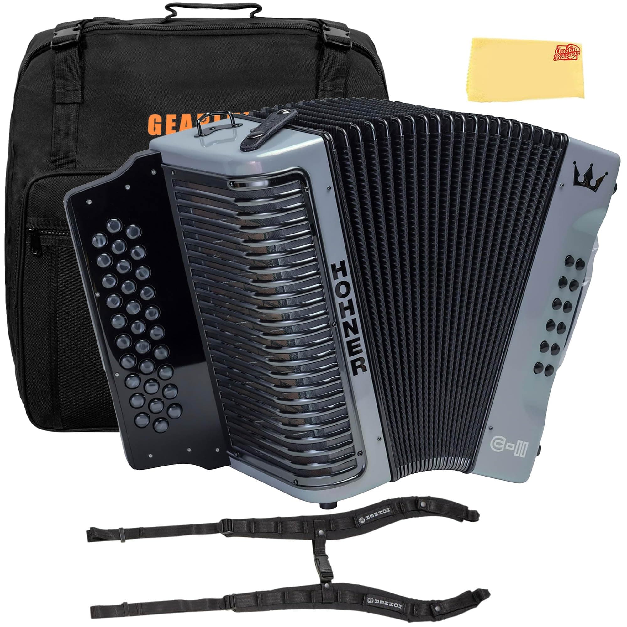 Acordeón Hohner Corona C-II F/Bb/Eb Silver Rainbow - Bundle con Funda y Accesorios AUS-C-II-FBBEB-SVRB-COMBO-DLX