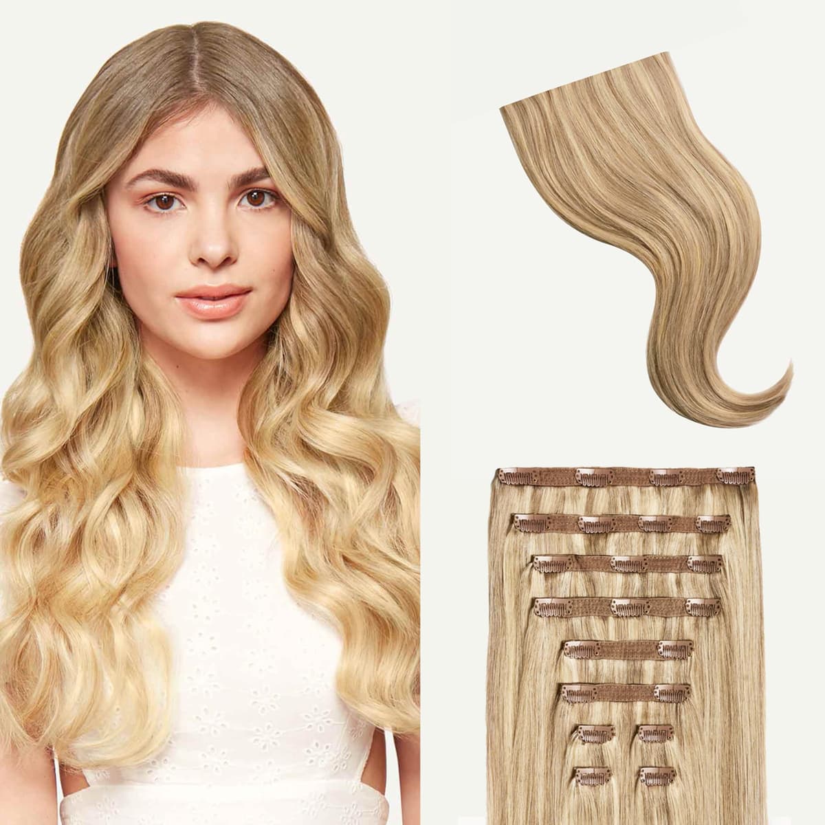 Luxy 24" Classic Clip-In 100% Remy - Dirty Blonde Highlights, 240 g (10 piezas) 24-240g-Color18P60