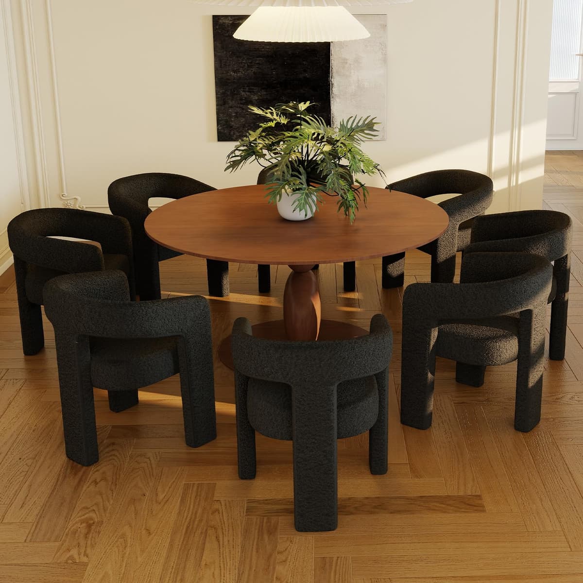 QUINJAY Silla Sherpa Moderna para Comedor, Set de 8, Tapizada con Brazos, Negra QJ-SYX5101DC-MBK-ABK-1X8