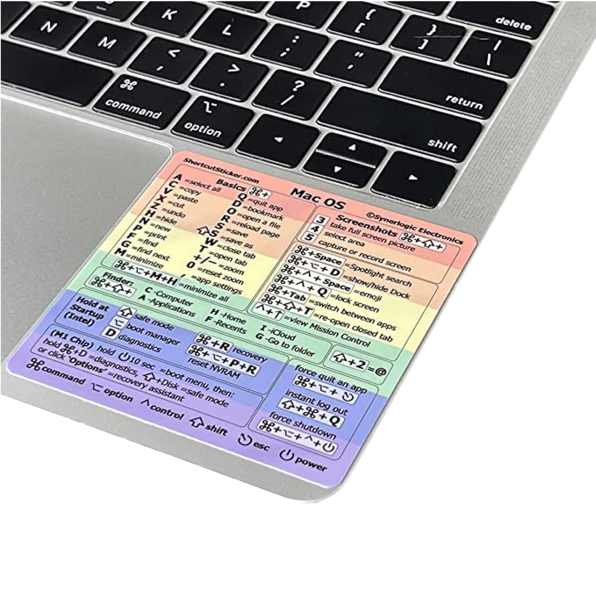 Synerlogic (1000 unidades) Pegatinas de Atajos de macOS | Pegatinas para Teclado | Vinilo Laminado Guía de Atajos para MacBook 2025 (Arcoíris/1000) SCS-545