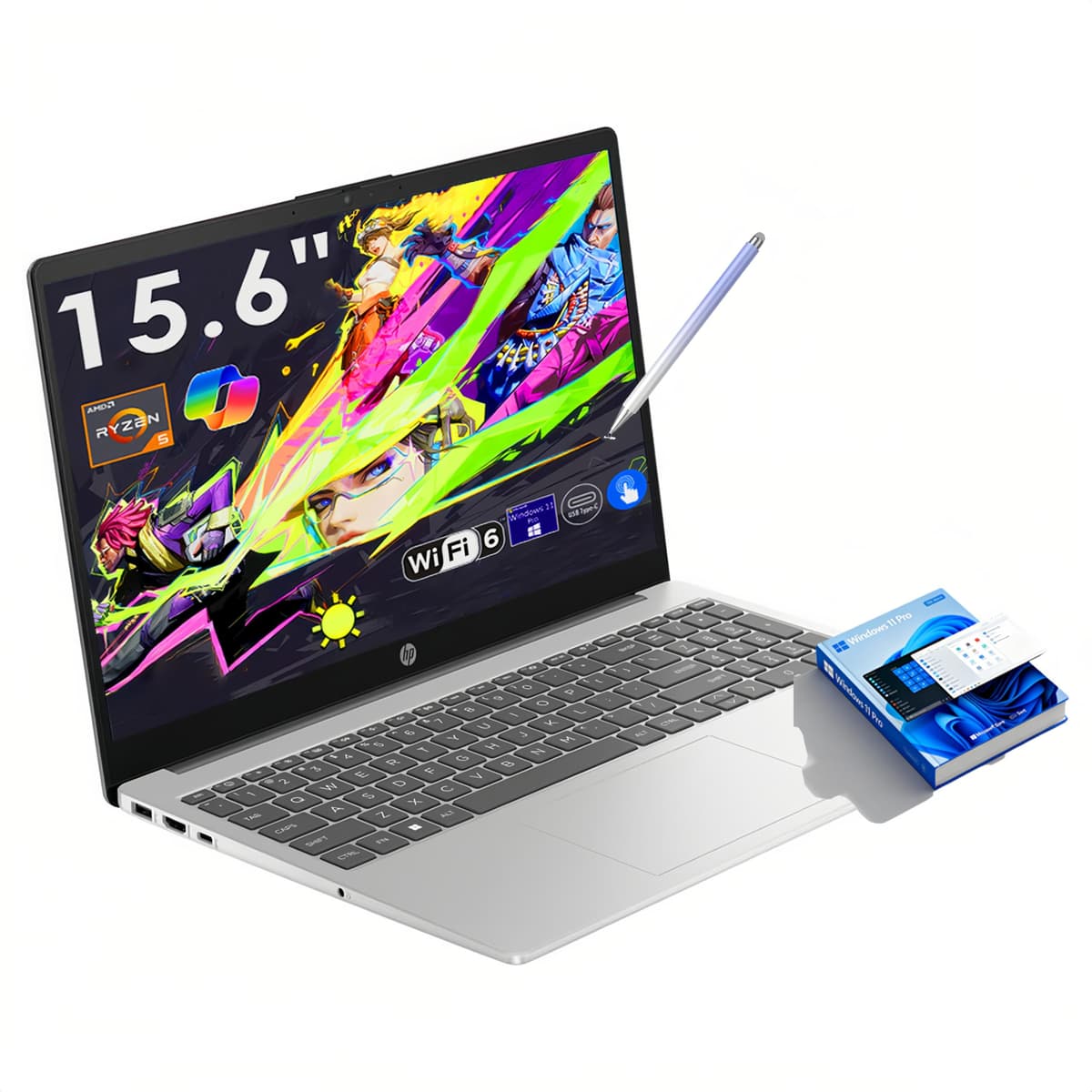 HP Pavilion 15.6" Laptop empresarial con pantalla táctil | AMD Ryzen 5 7520U | 16 GB RAM, SSD PCIe de 2 TB | Teclado numérico | Cámara web | Microsoft Copilot AI 2025 | Wi-Fi 6 | HDMI | Windows 11 Pro | Con lápiz HP 15.6