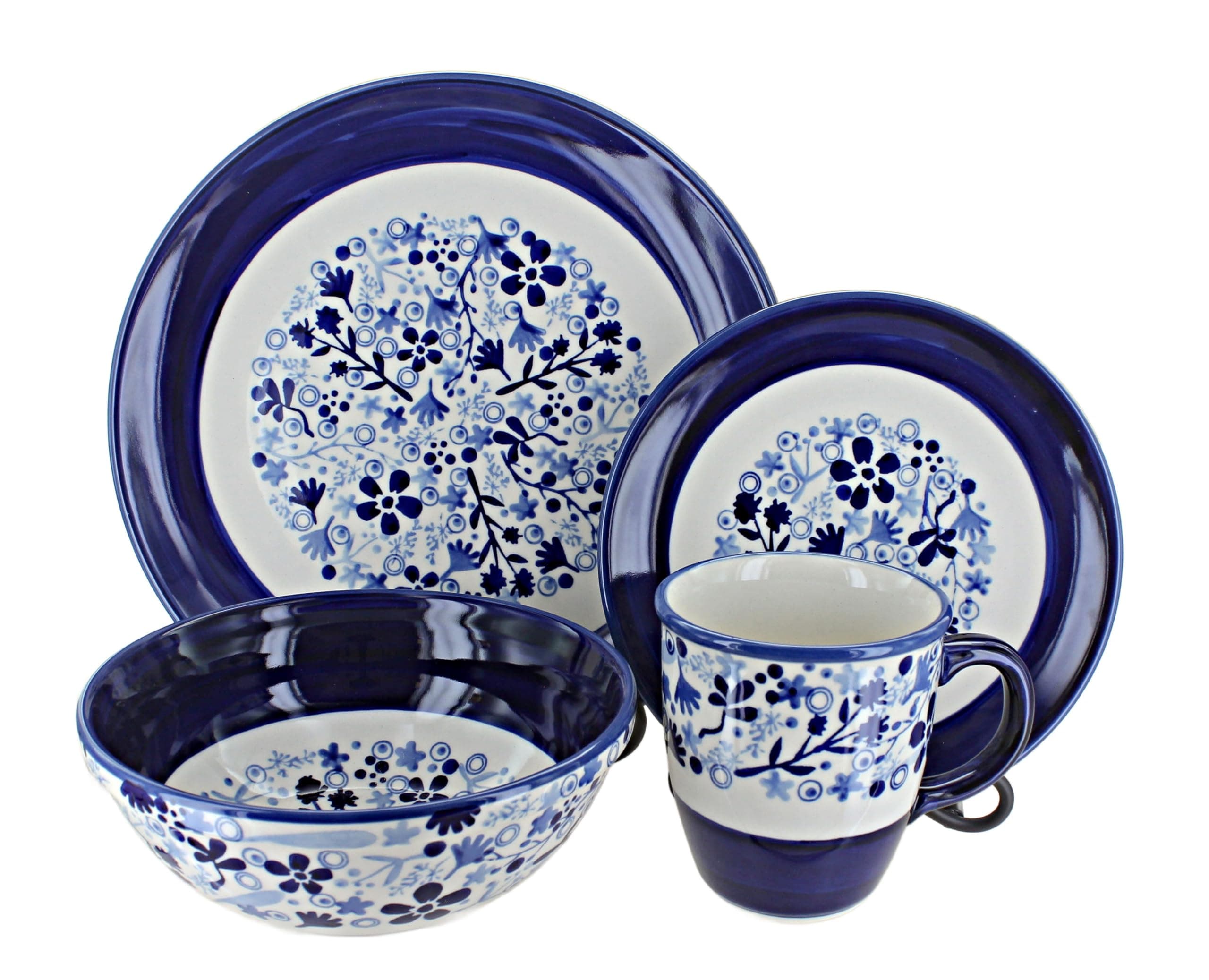 Blue Rose Polish Pottery - Blue Eloise 16 Piece Dinner Set - 4 Place Settings 1000-GZ49-4