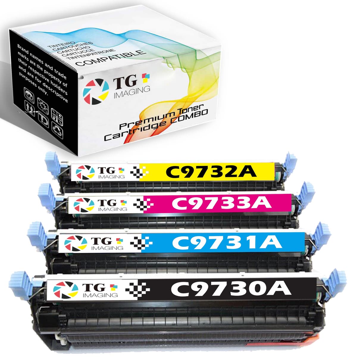 TG Imaging (Paquete de 4) Repuesto compatible 645A para HP C9730A Cartucho de tóner B-C-Y-M para impresora HP LaserJet 5500N 5500DN 5500DTN 5550N 5550DN 5550DTN (C9730A/9731A/9732A/9733A) TG-HP-C9730A(BCYM)