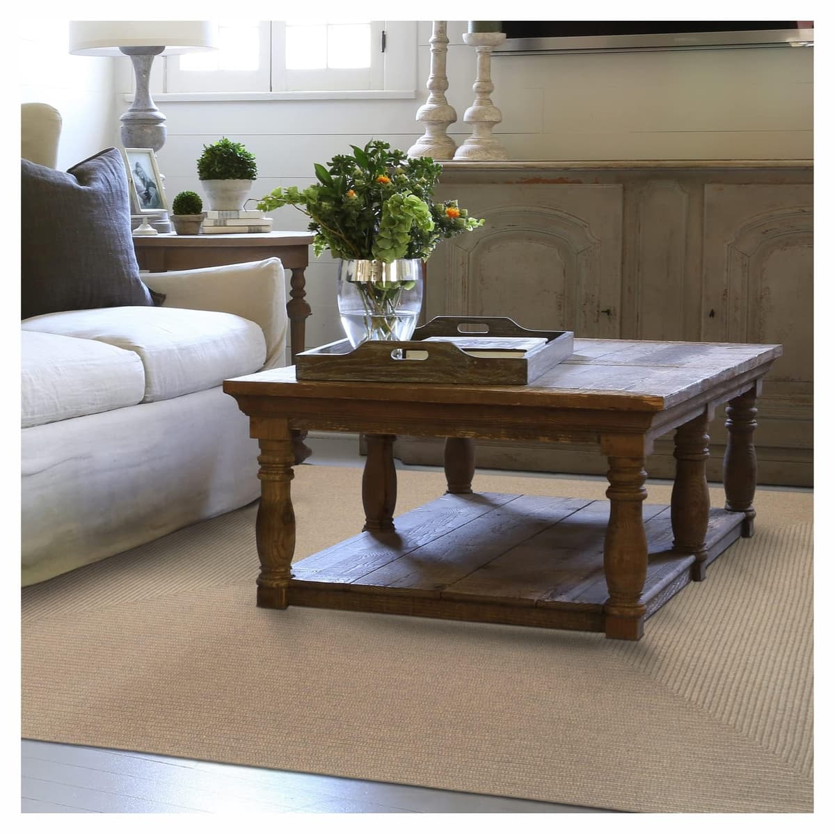 Homespice Biscuit Brown Alfombra trenzada 6x9' estilo campestre, apta para comedor y exterior 315670