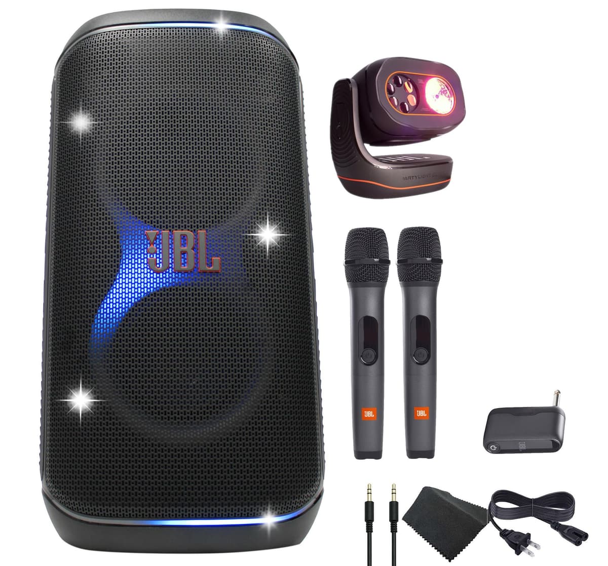 JBL PartyBox Club 120 Parlante - 160W Portátil Inalámbrico Resistente a Salpicaduras + Luz de Fiesta Beam + Sistema Inalámbrico de Dos Micrófonos con Receptor + Cable AUX + Paño de Microfibra JBLPARTYBOX120AMPB_EDI_3