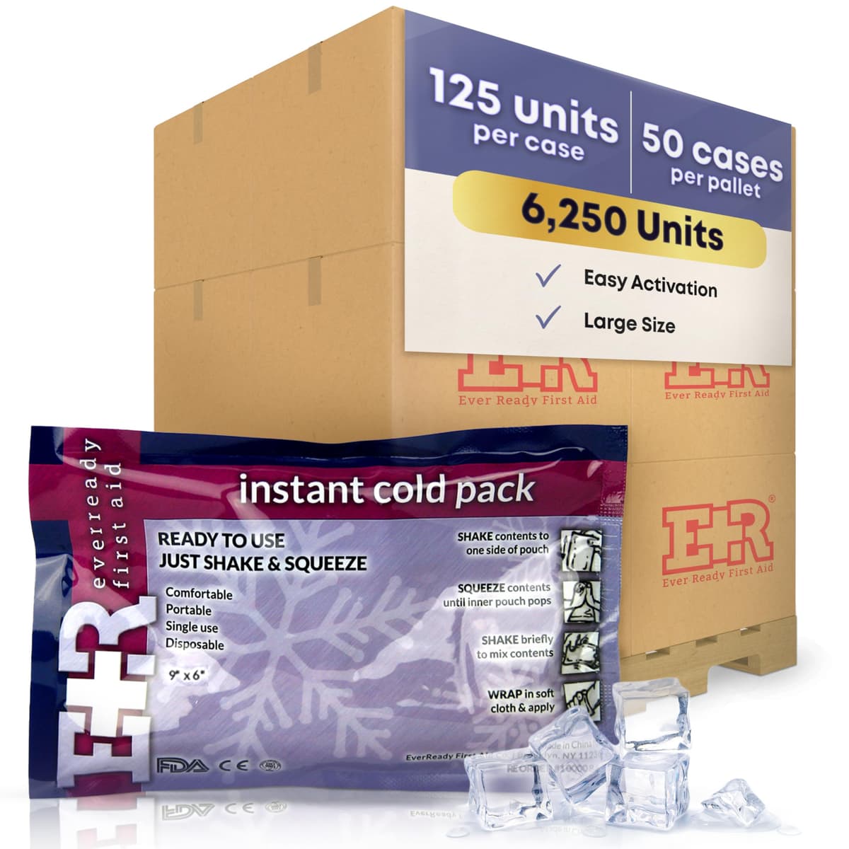 Ever Ready First Aid Compresas Frías Desechables Instantáneas 4.5" x 7" - Pallet 6,250 unidades