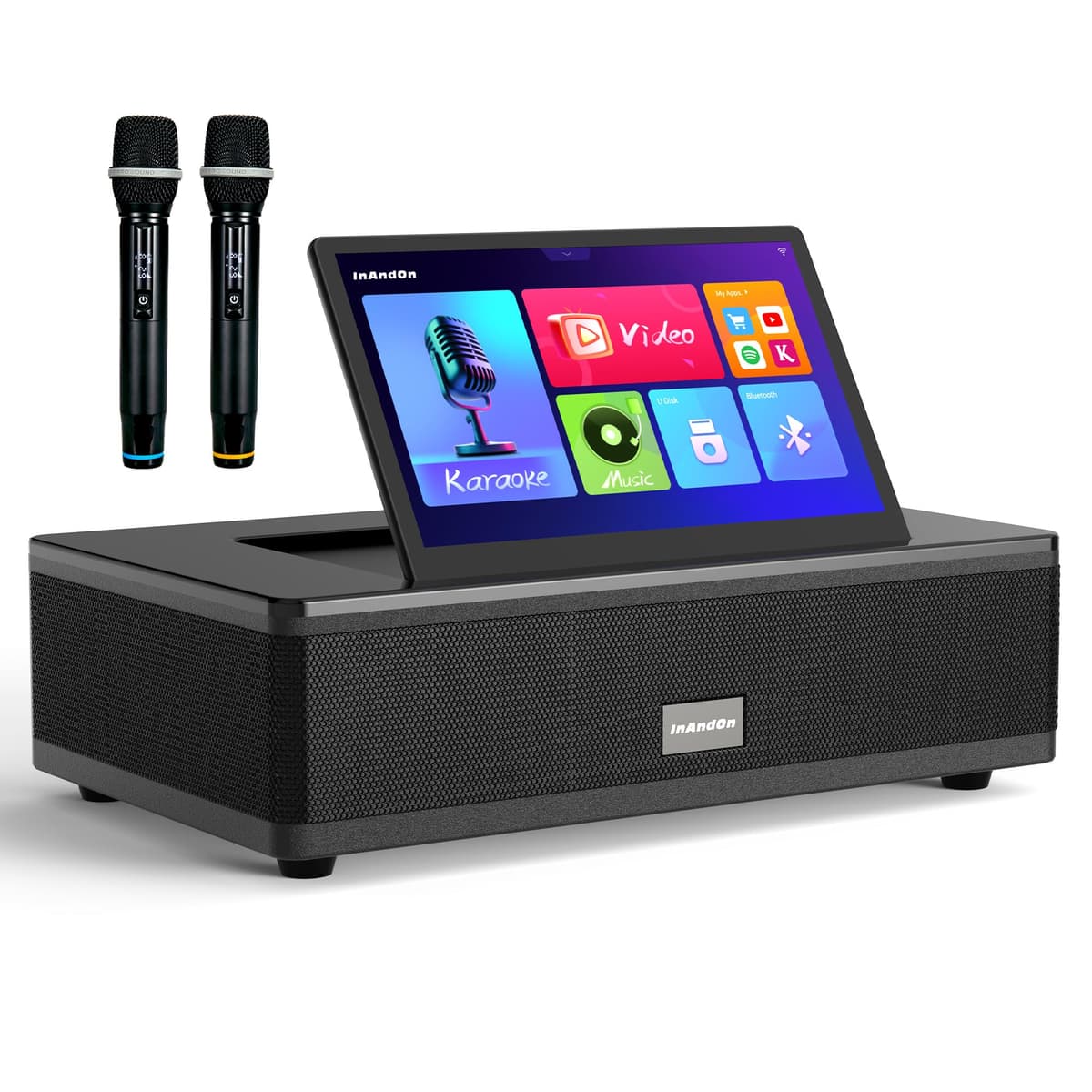 InAndOn M6 Karaoke System 12.2" Touchscreen 2 UHF Mics 800W Peak 6.5" Subwoofers 500GB