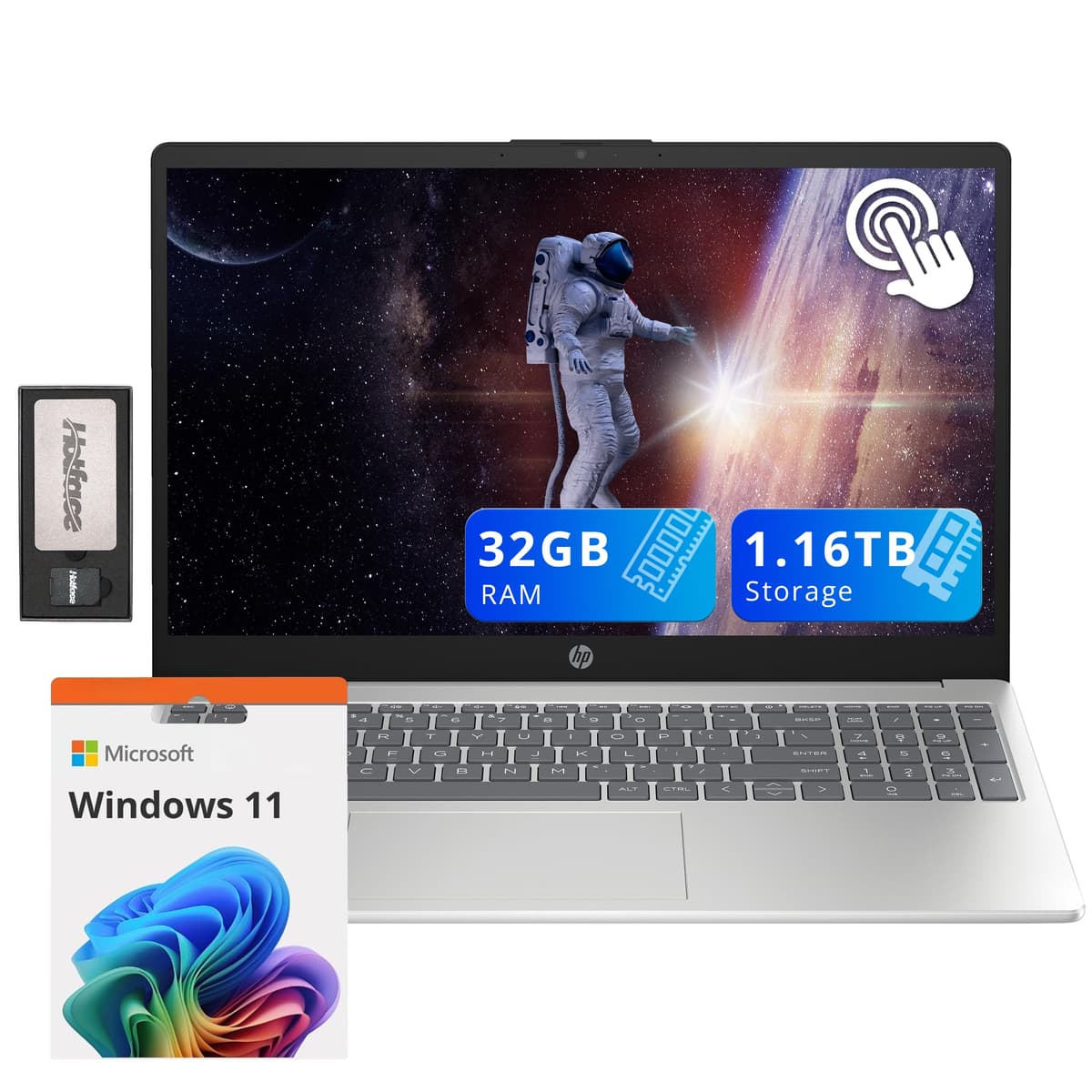 HP Pavilion 15.6" Pantalla táctil HD, Intel i3-1215U, 32GB RAM, 1.16TB Almacenamiento (1TB SSD + Estación de Acoplamiento 160GB), Gráficos Intel UHD, Teclado Numérico, Cámara HD, Carga Rápida, Wi-Fi 6E, Windows 11, Plateado