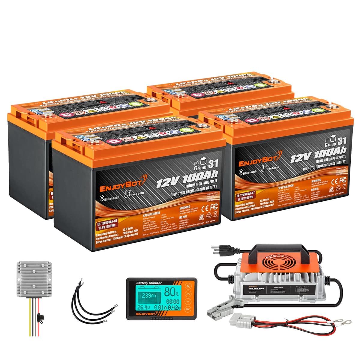 Enjoybot kit conversión 48V 100Ah LiFePO4 para carrito de golf (4x12V 100Ah) 48V 100Ah Golf Cart Battery Kit