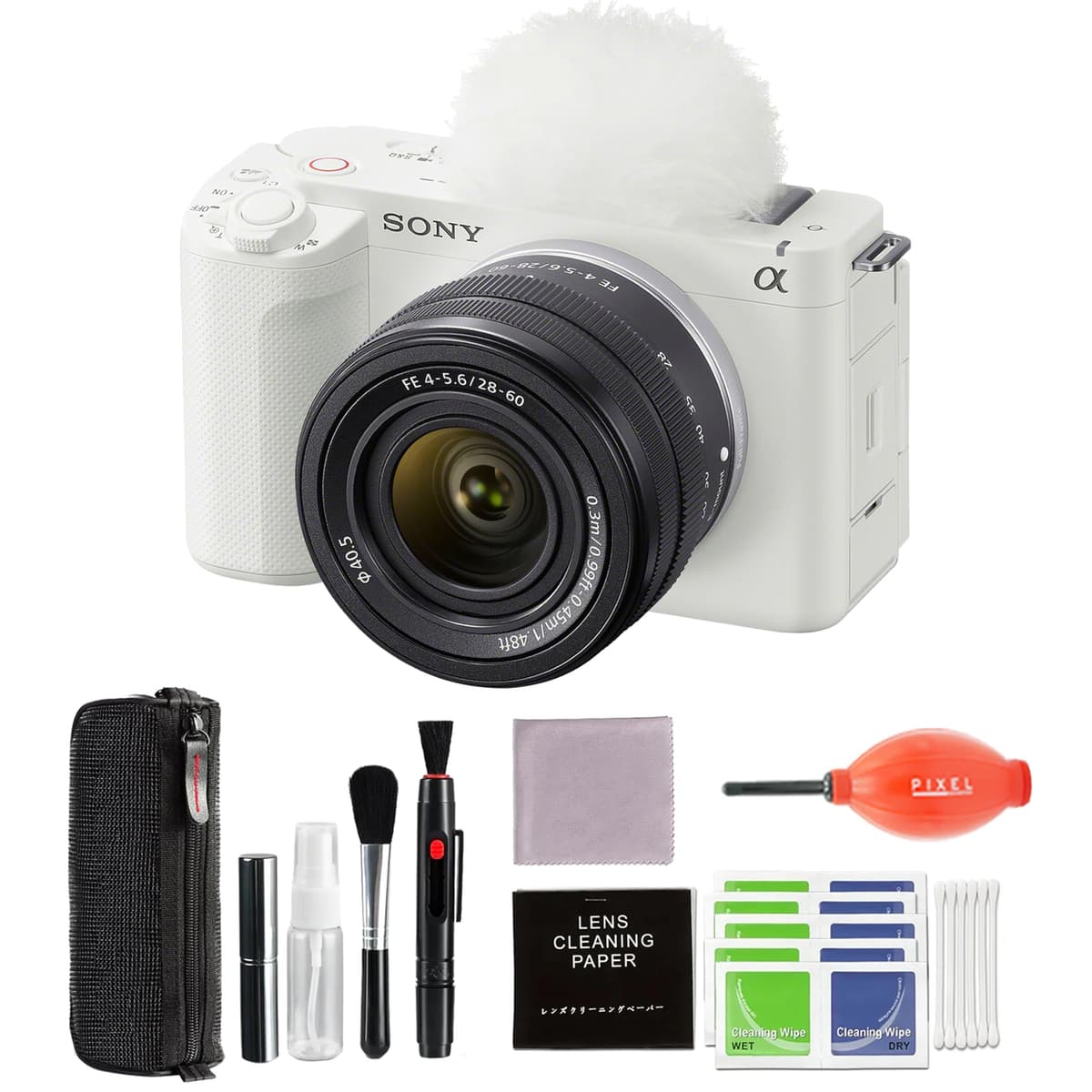 Sony ZV-E1 Mirrorless Vlog Camera blanca con lente 28-60mm y bundle de viaje ILCZV-E1L/W