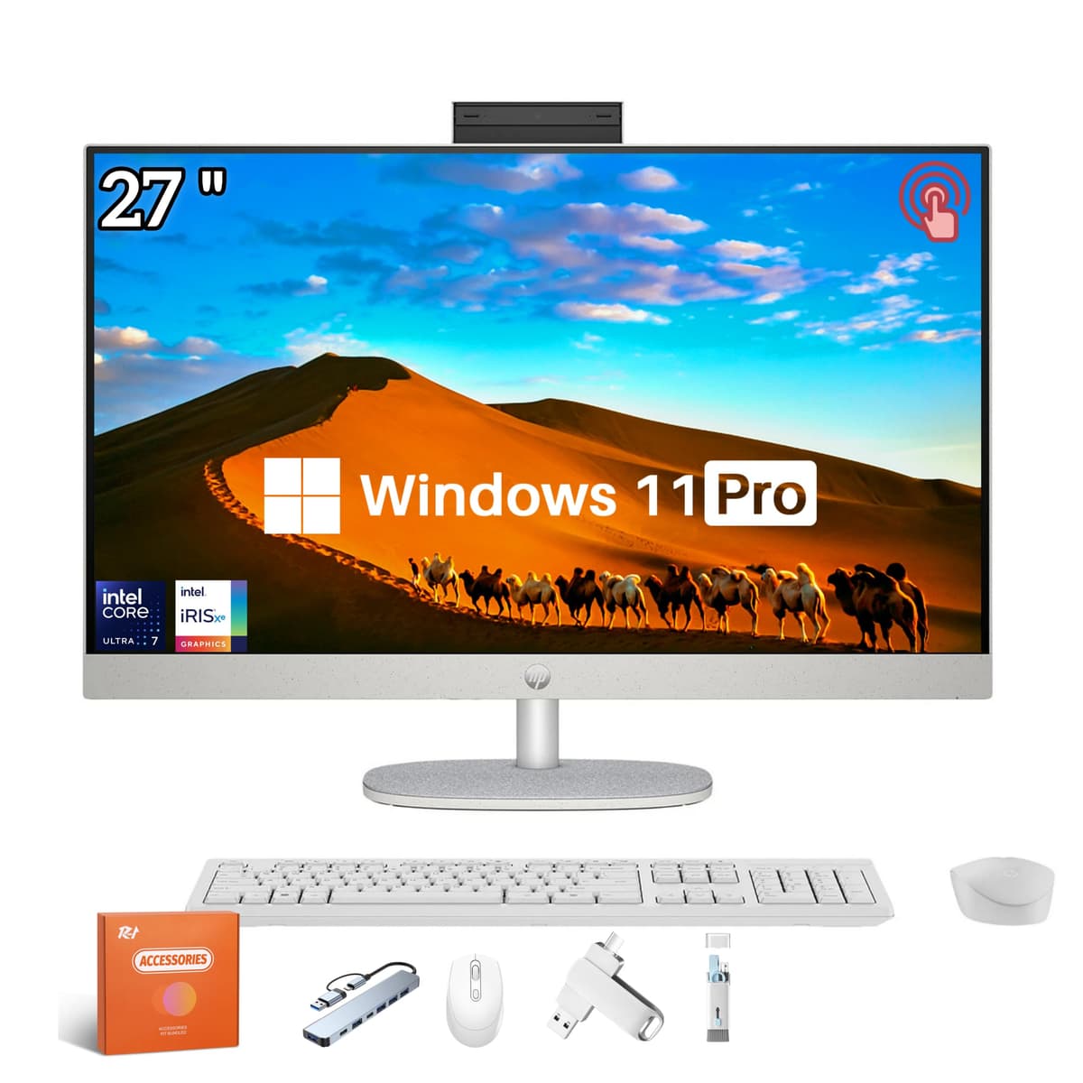 HP Todo en Uno 27” con Pantalla Táctil, FHD IPS Cuidado Ocular, Intel Ultra 7 de 12 Núcleos, Altura Ajustable, 64GB DDR5, 2TB SSD, Windows 11 Pro, Blanco Perla, Accesorios HP 27 All-In-One Desktop