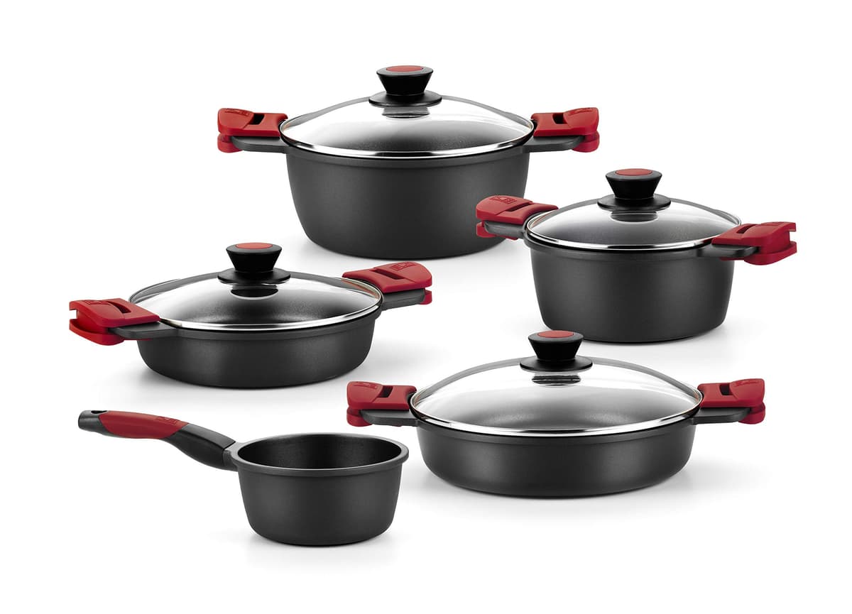 Set de cocina BRA Premiere 5 piezas, negro/rojo