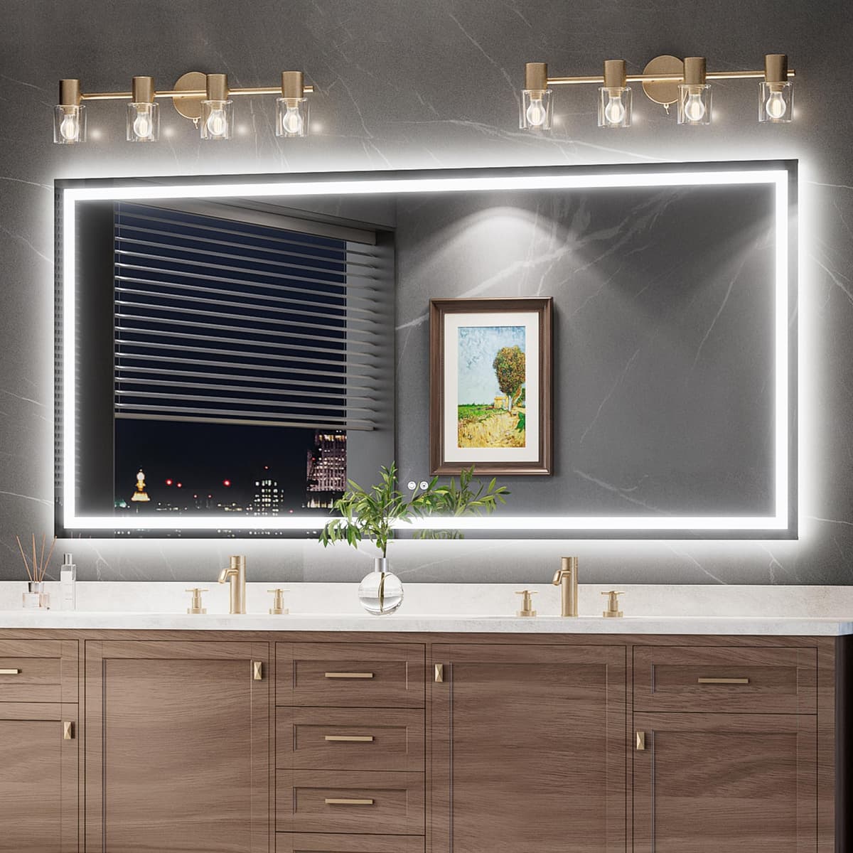 Espejo de baño LED TokeShimi 84 x 40" con iluminación frontal y trasera, anti-vaho