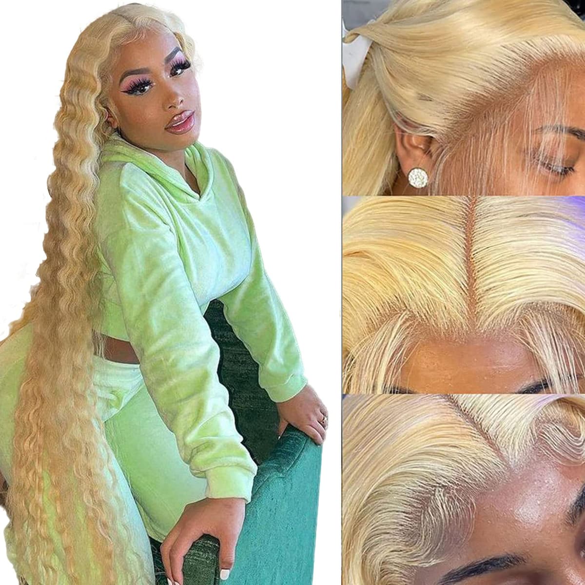 Pikjade 613 Peluca con Encaje Frontal Cabello Humano - Peluca Rubia Cabello Humano - 613 HD 13x4 Frontal de Encaje Onda Profunda - 150% Densidad Pelucas con Encaje Cabello Humano Preacicaladas con Cabellos de Bebé para Mujeres Negras Pikjade 613 Deep
