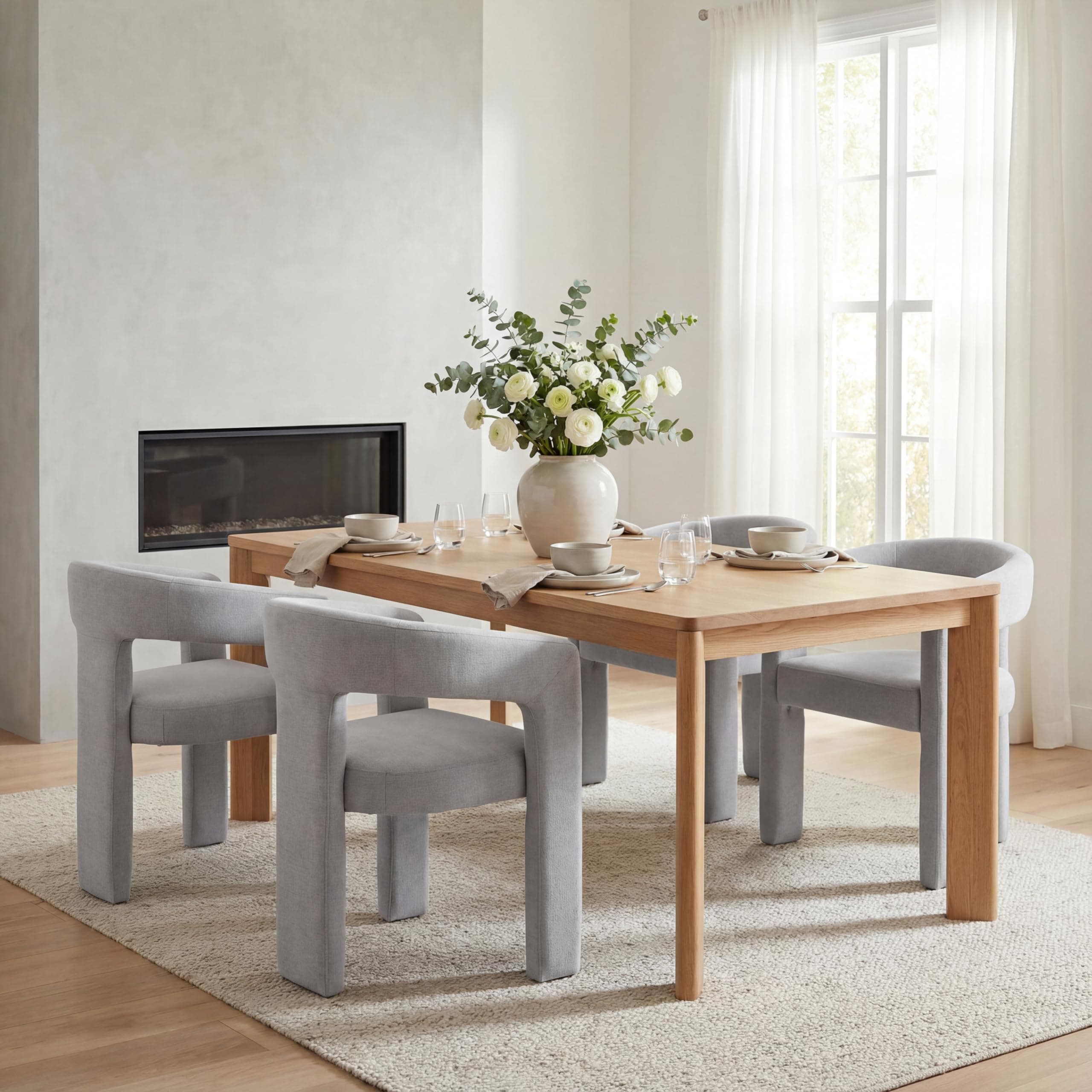 Sillas de comedor DAYALANE estilo barril - Juego de 4, tapizadas en chenille, respaldo curvo, gris