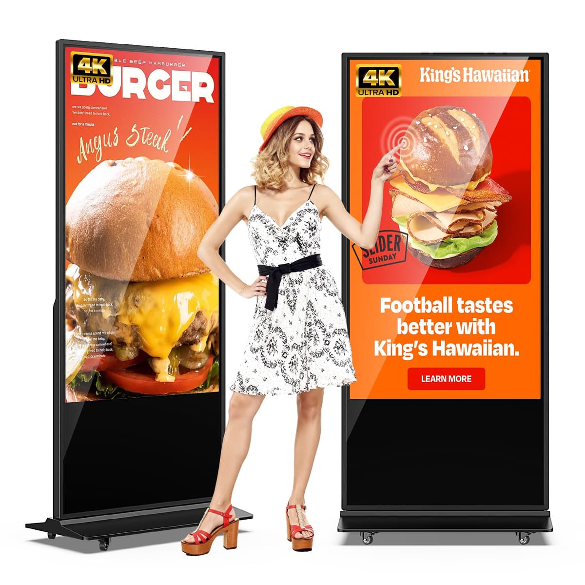 JIYANG Pantalla táctil 65" 4K para señalización digital, soporte de piso, Android, CMS (Negra)
