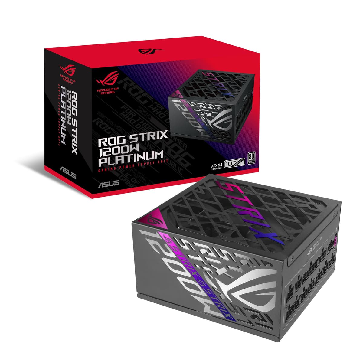 ASUS ROG Strix 1200W Platinum (Fuente de Poder Totalmente Modular, Certificada 80 Plus Platinum, ATX 3.1, PCIe 5.1, MOSFET GaN, GPU-First IVS, Garantía de 10 Años) 90YE00W0-B0NA00