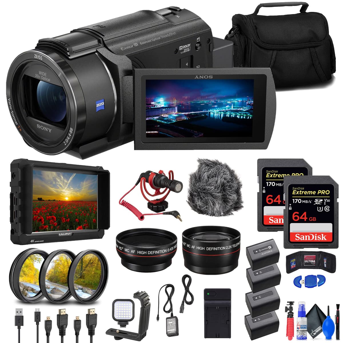 Sony FDR-AX43 UHD 4K Handycam + Monitor 4K + Accesorios (Renewed) FDRAX43/B_EDIRE_4